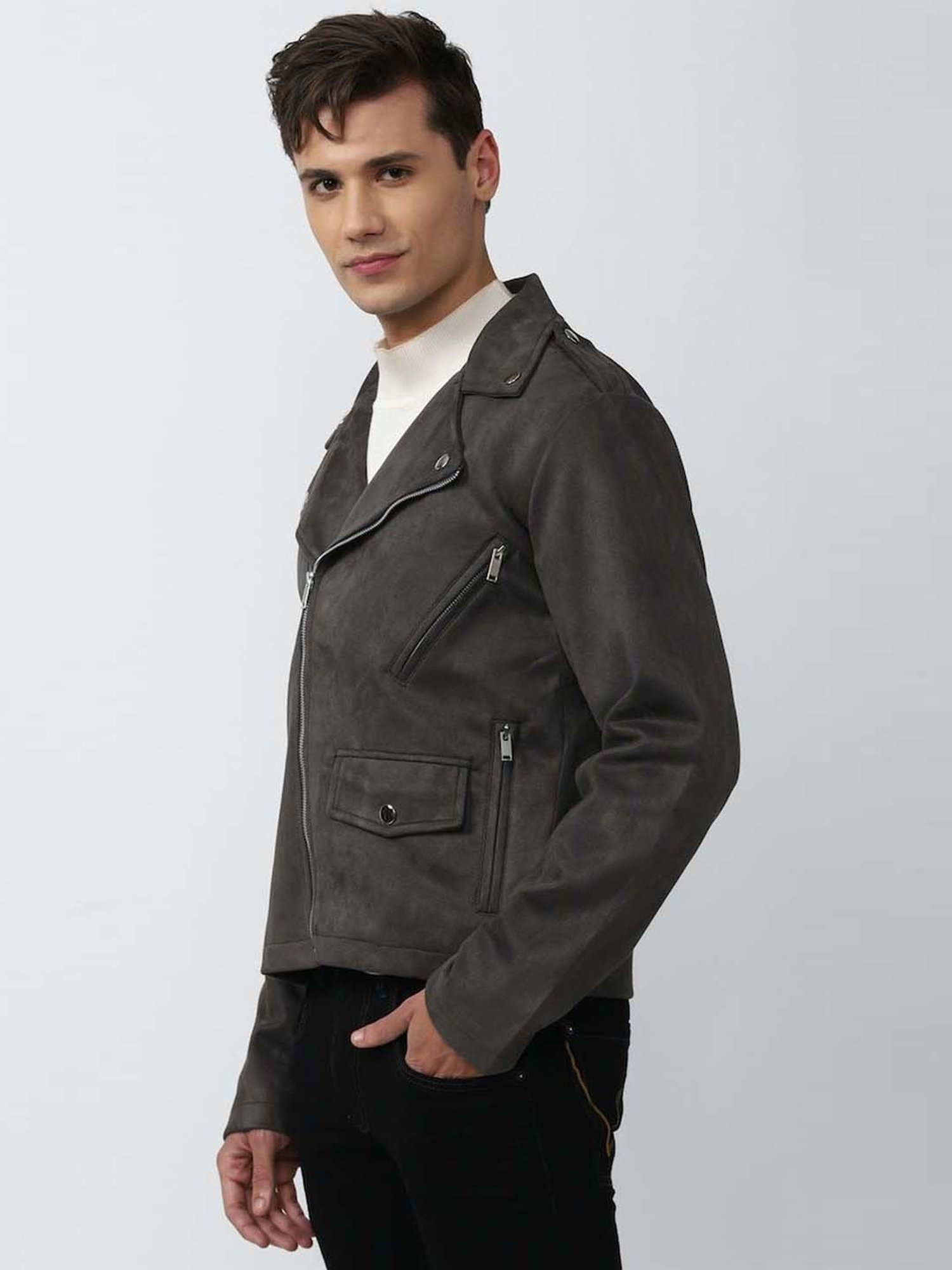 Grey leather hotsell jacket forever 21