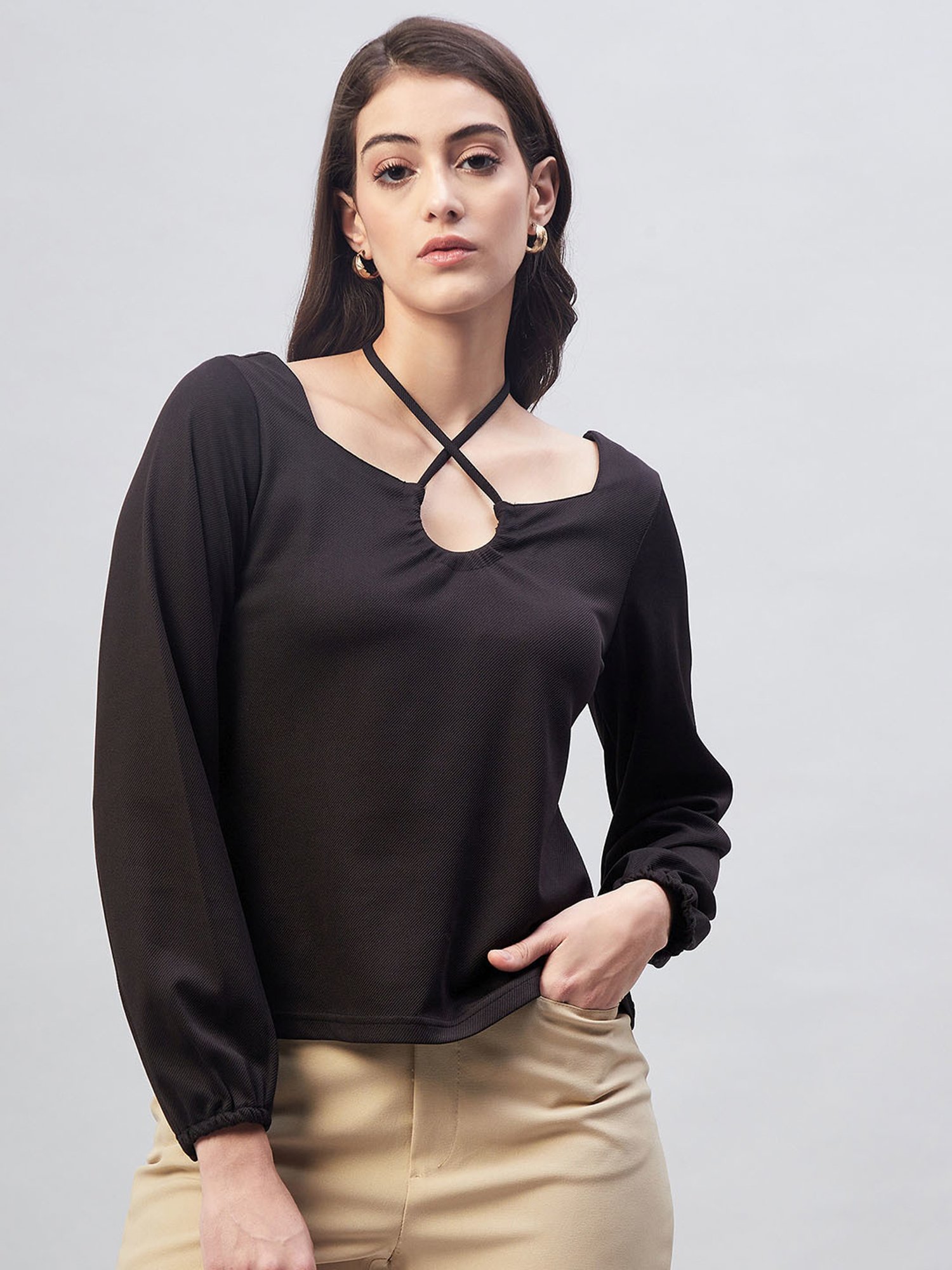 Buy Marie Claire Black Regular Fit Top for Women Online @ Tata CLiQ