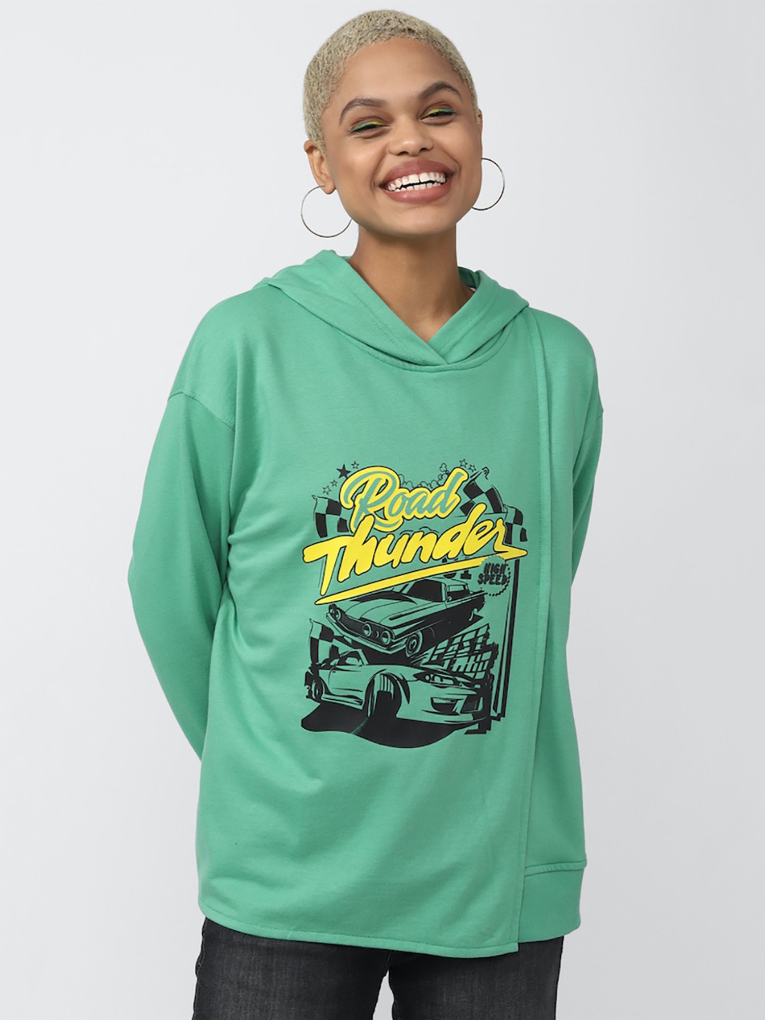 Buy Forever 21 Green Printed Hoodie for Women's Online @ Tata CLiQ