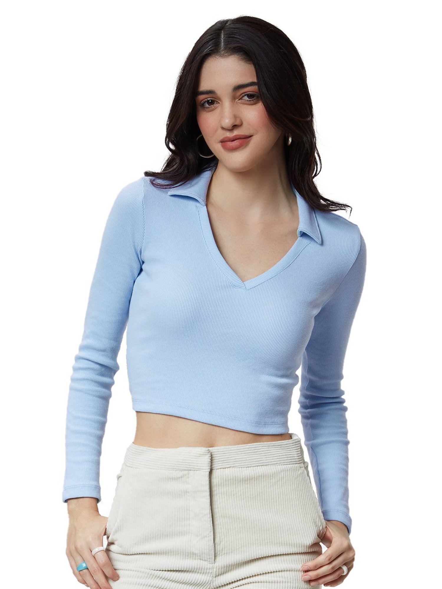 Lara Crop Top in Angel Sky Blue Mesh –