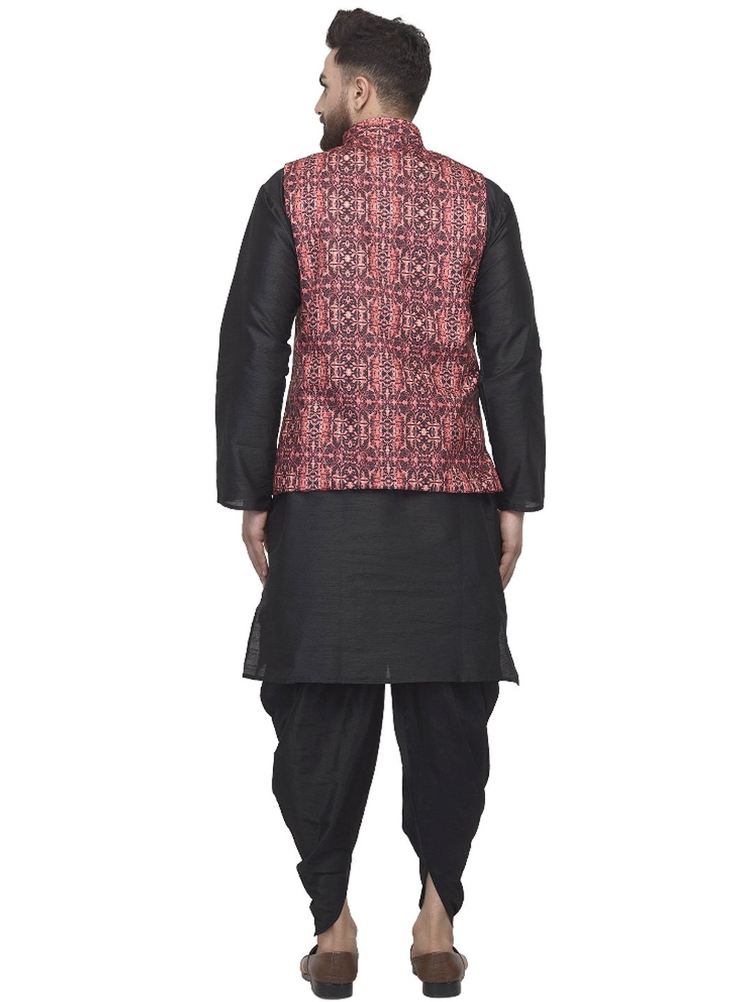 Black kurta shop with red jacket