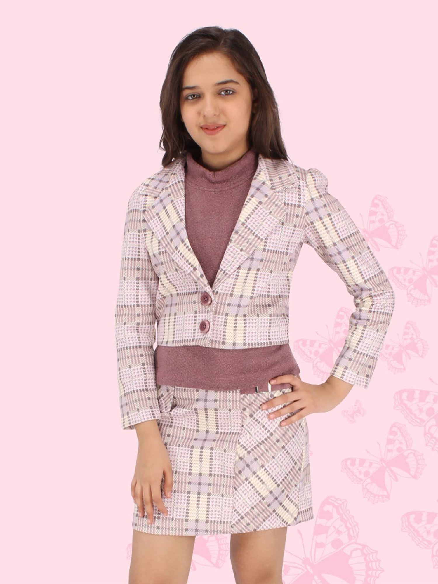 Buy Cutecumber Mauve Checks Full Sleeves Coat with Skirt for Girls Clothing  Online @ Tata CLiQ