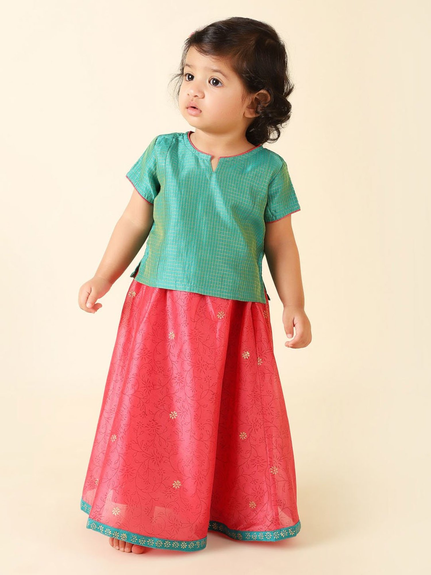 Buy Cotton Silk 3 Piece Lehenga Set for Kids Online at Fabindia | 10700121