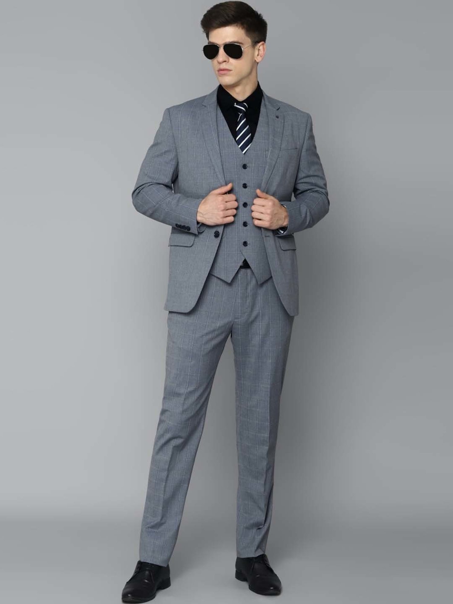 Buy Louis Philippe Grey Slim Fit Checks Three Piece Suit for Mens Online @  Tata CLiQ