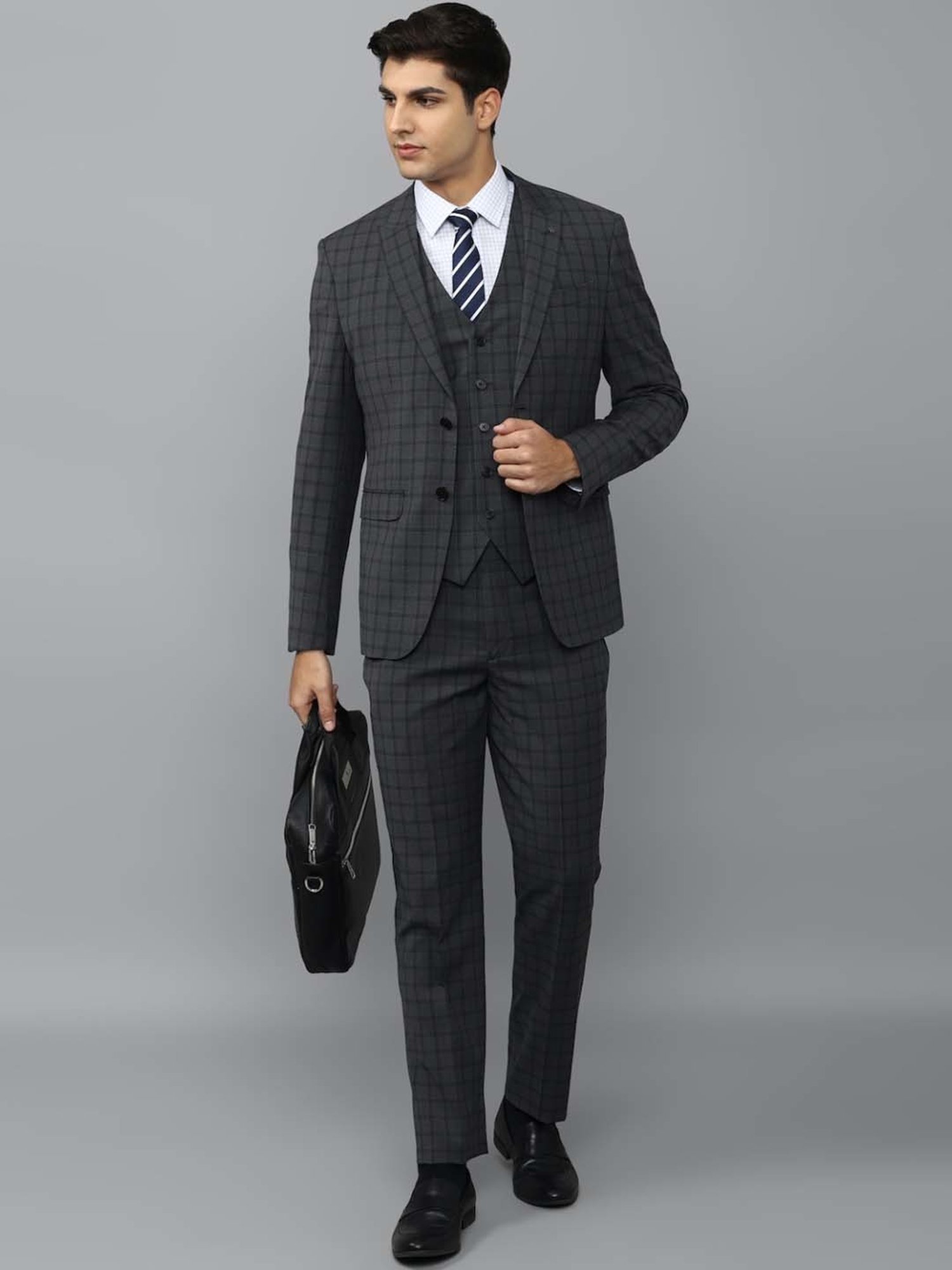 Buy Louis Philippe Grey Slim Fit Checks Three Piece Suit for Mens Online @  Tata CLiQ