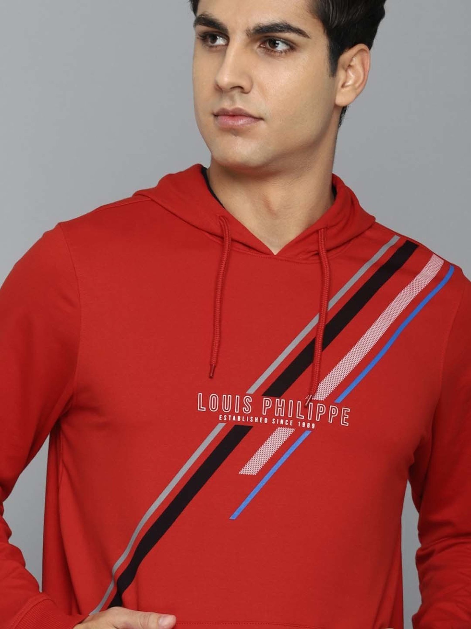 Louis Philippe Sport Red Regular Fit Printed Hooded Sweatshirt