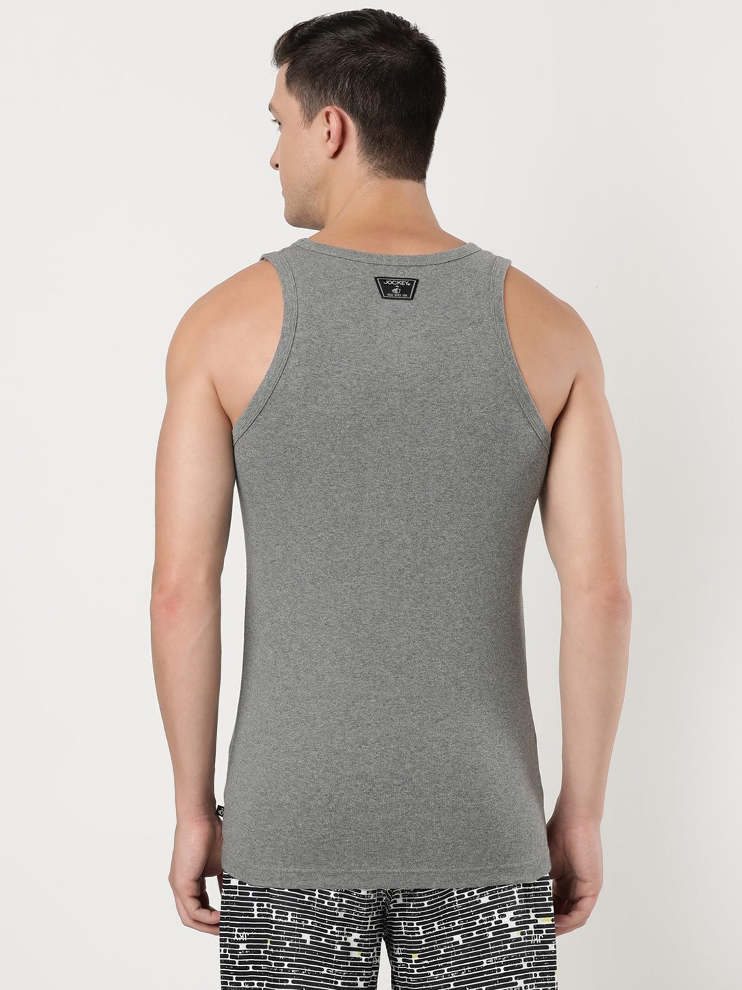 Buy Men's Super Combed Cotton Rib Square Neckline Gym Vest - Black &  Charcoal Melange US27