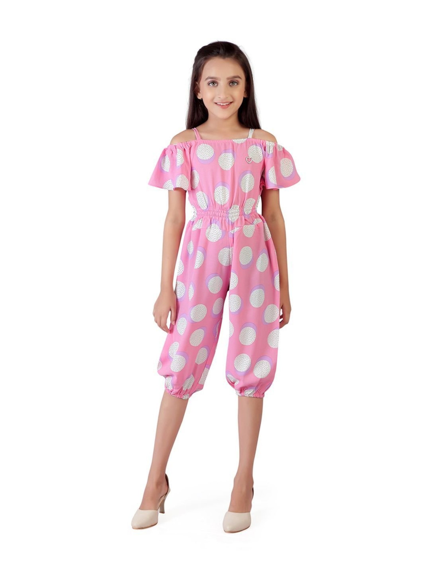 Eavan Girl Pink Off Shoulder Printed Jumpsuit | eavan