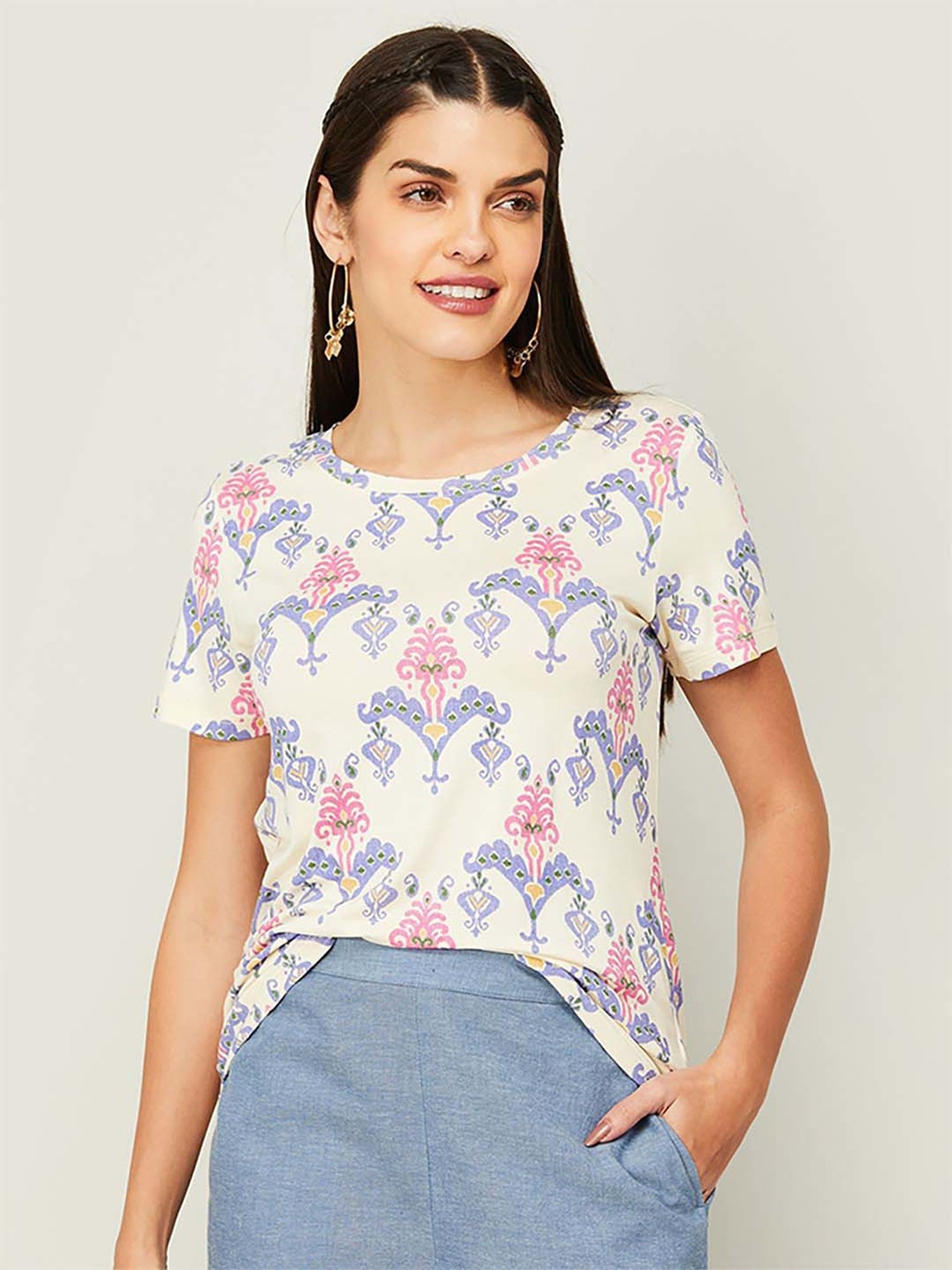 Buy Code by Lifestyle Off-White Printed Top for Women Online