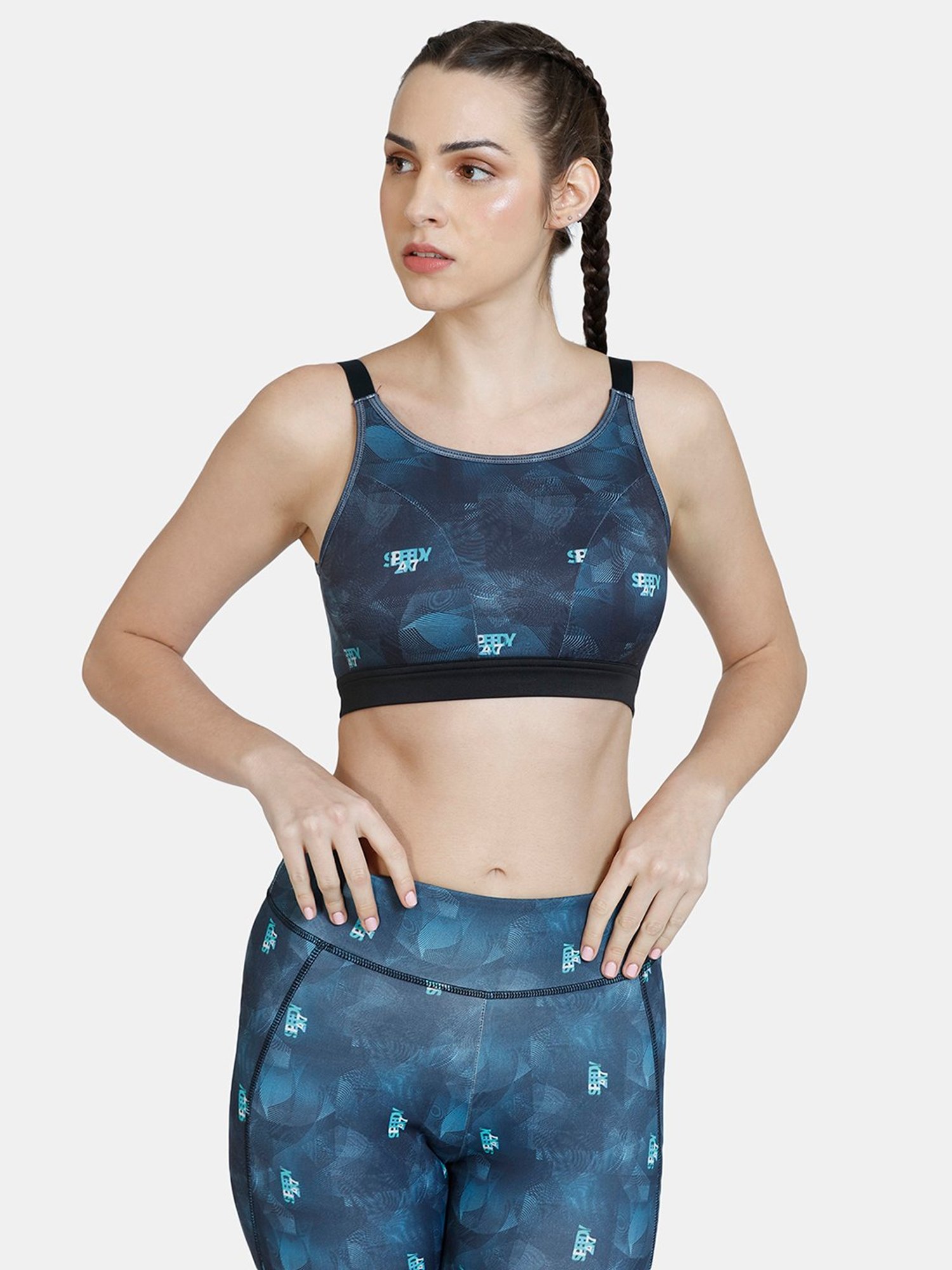 Zelocity Padded Sports Bra With Removable Padding - Blue N Print