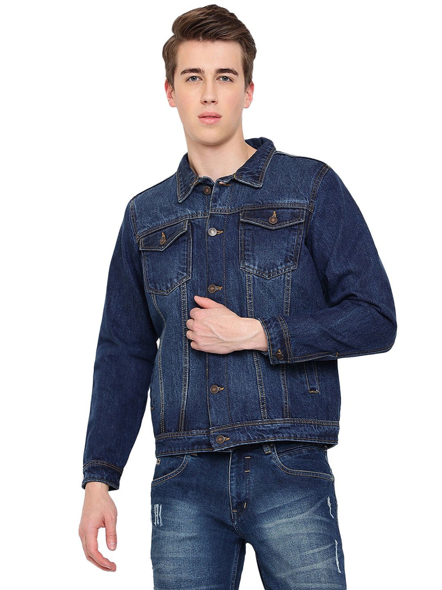Buy Cantabil Blue Regular Fit Shirt Collar Denim Jacket for Men's Online @  Tata CLiQ