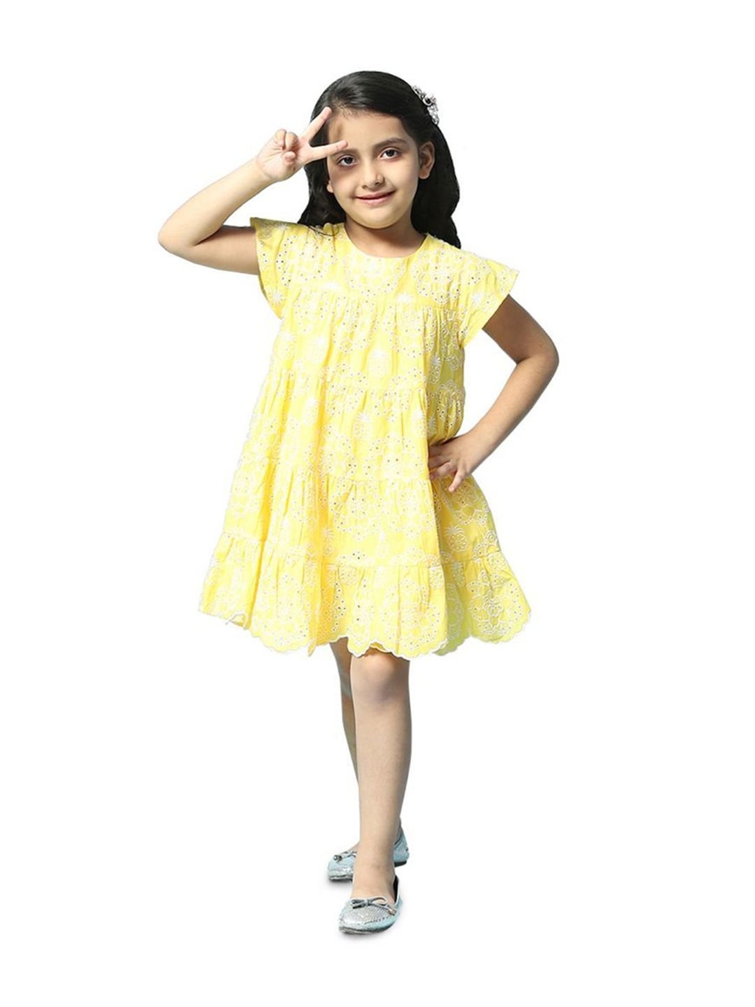 Yellow Pin-Stripe Flutter-Sleeve Dress With Belt-Tie & Diaper Cover Se – Yo  Baby India