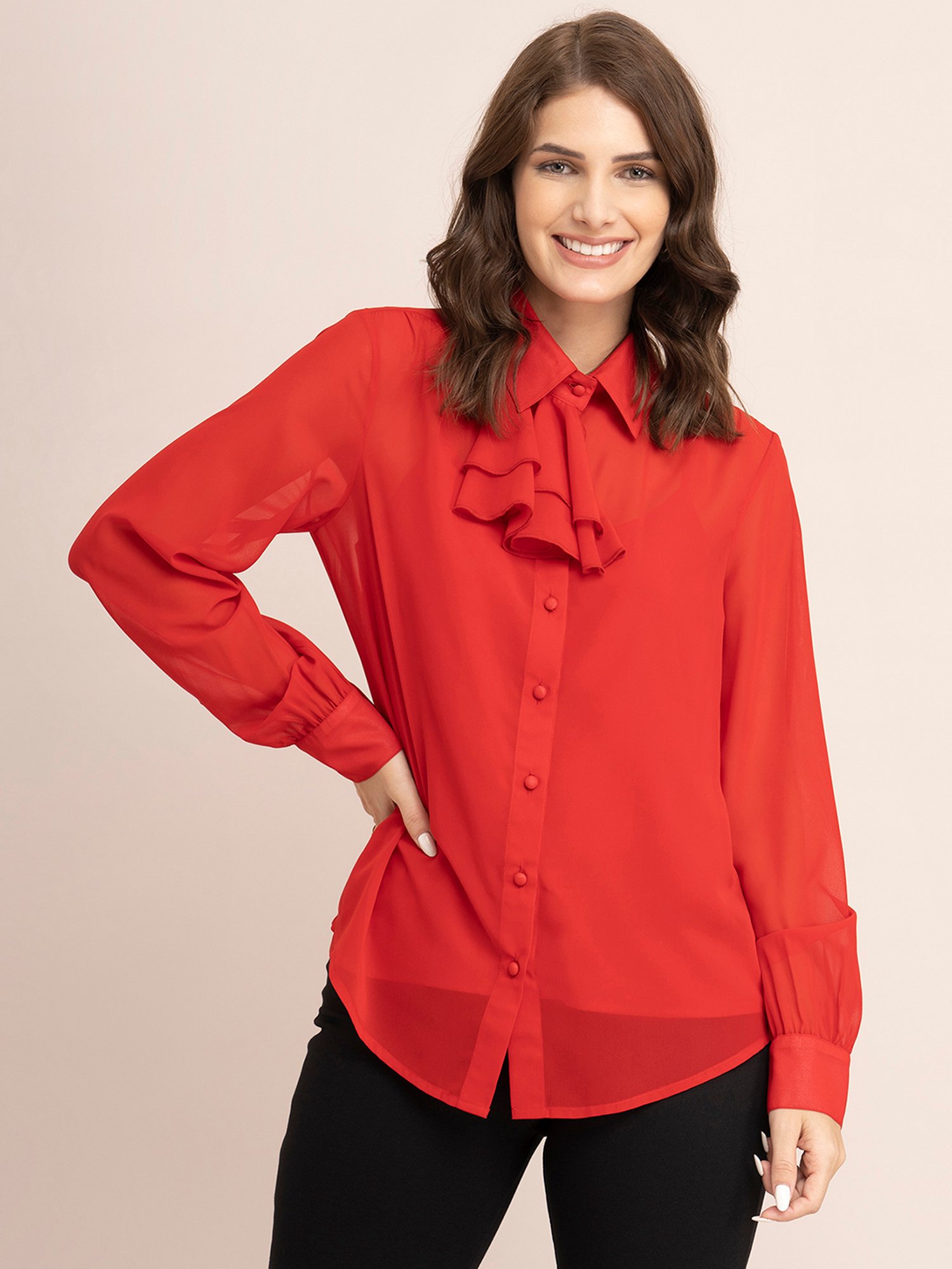red ruffle shirt
