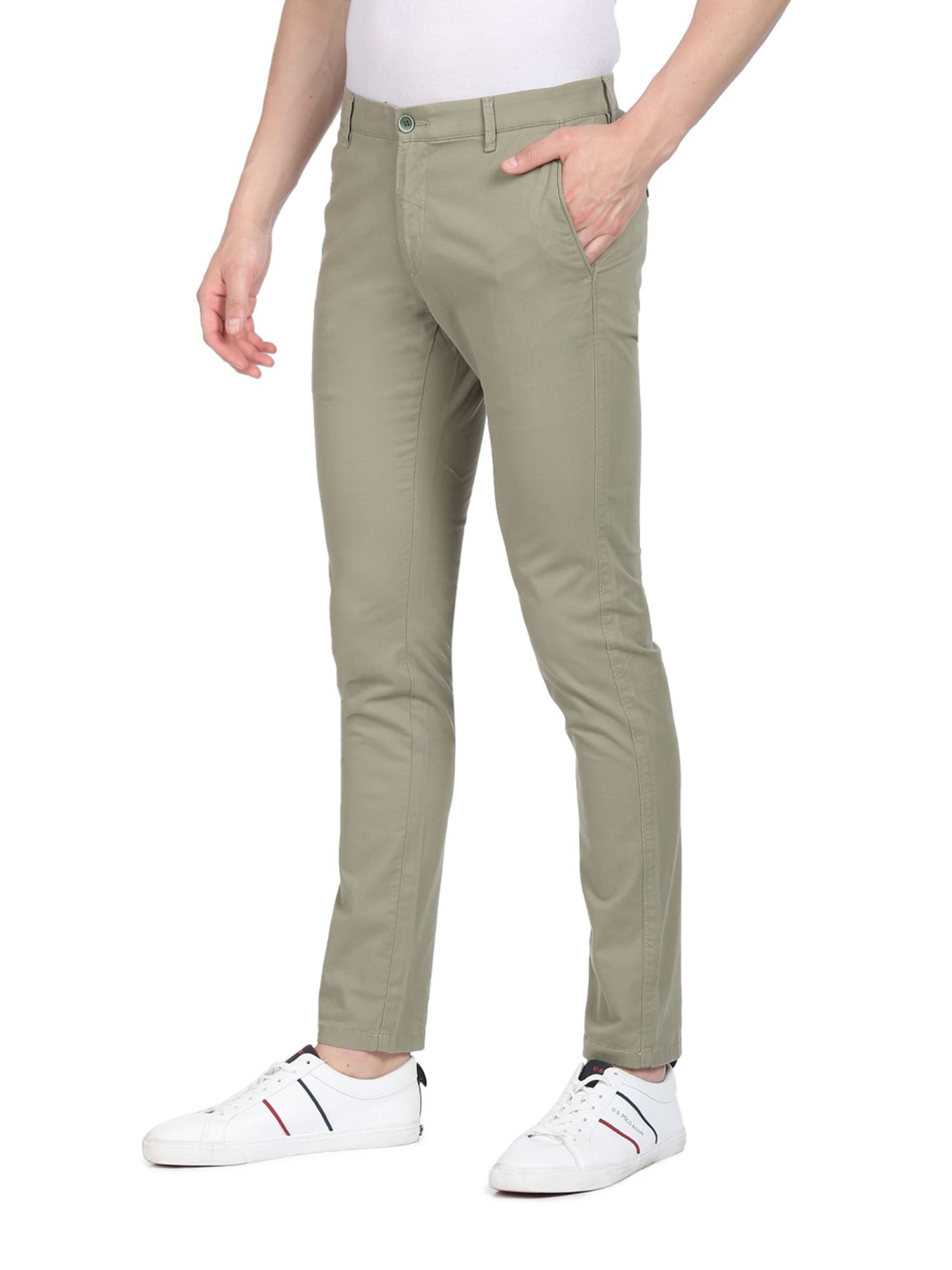Buy U.S. POLO ASSN. Grey Solid Cotton Stretch Regular Fit Mens Trousers |  Shoppers Stop