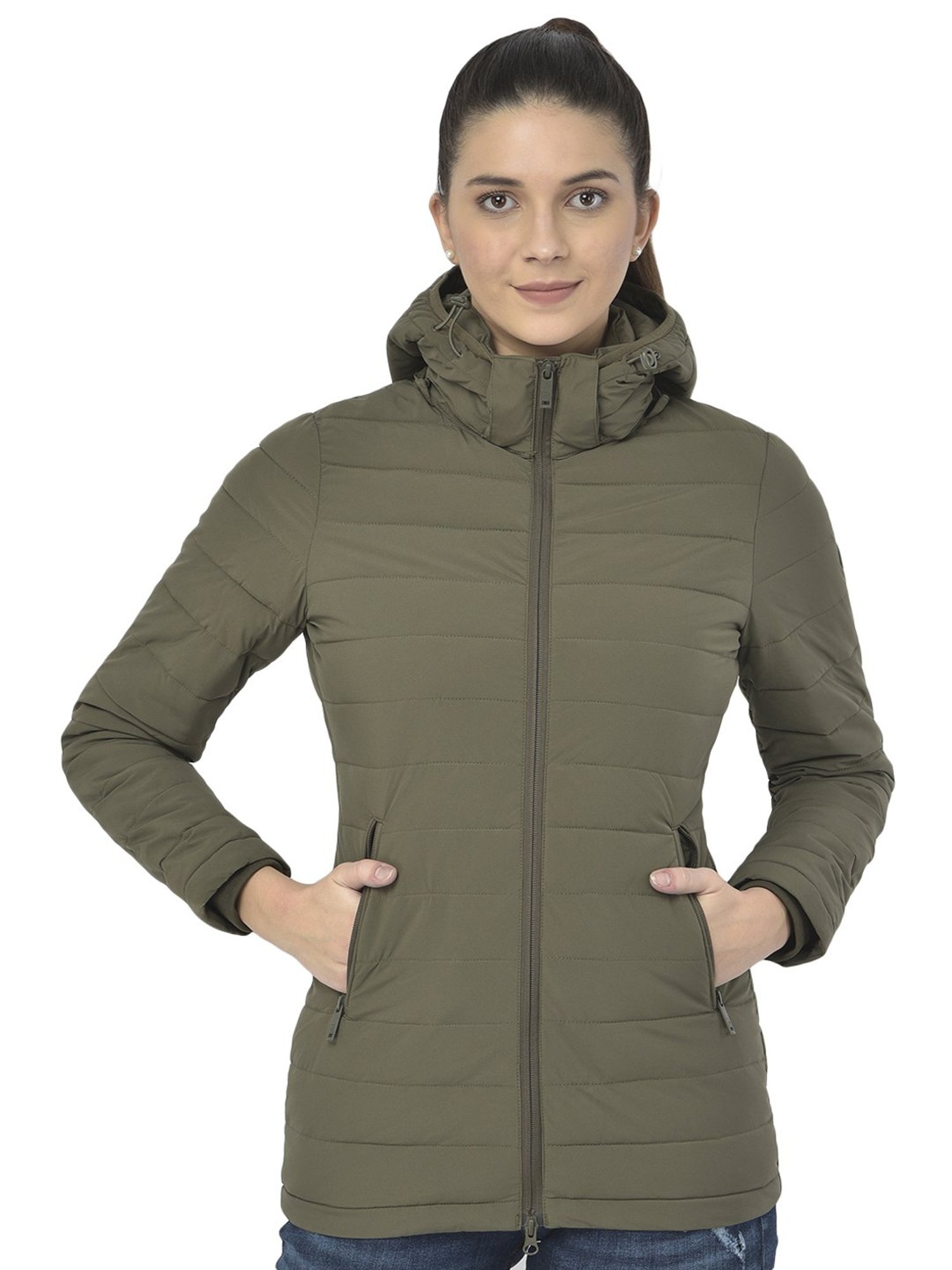 Buy online Women Olive Solid Jacket from western wear for Women by Showoff  for ₹1689 at 60% off | 2024 Limeroad.com