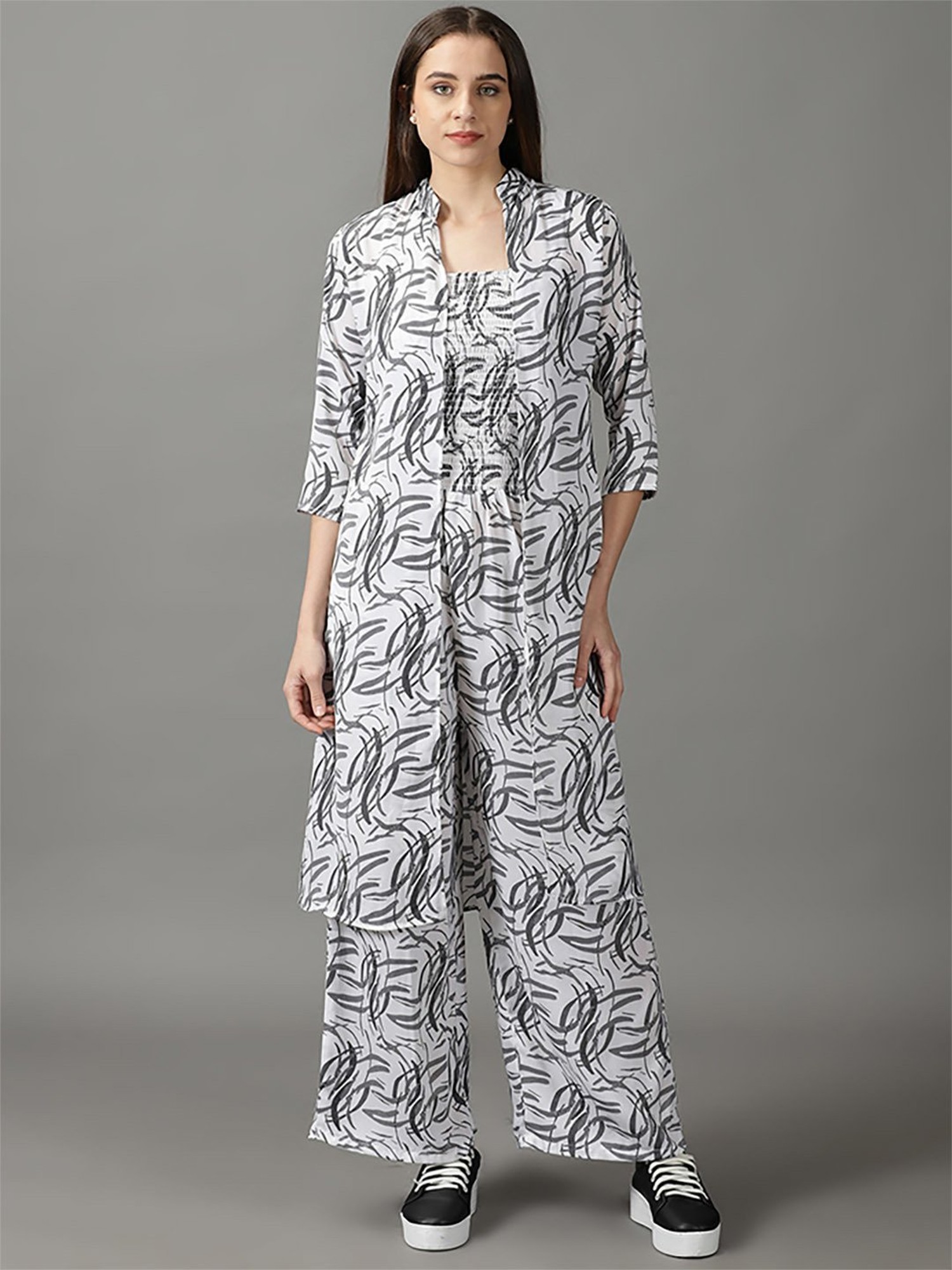 Quirky Owl Printed Jumpsuit With Embroidered Shrug-hangkhonggiare.com.vn