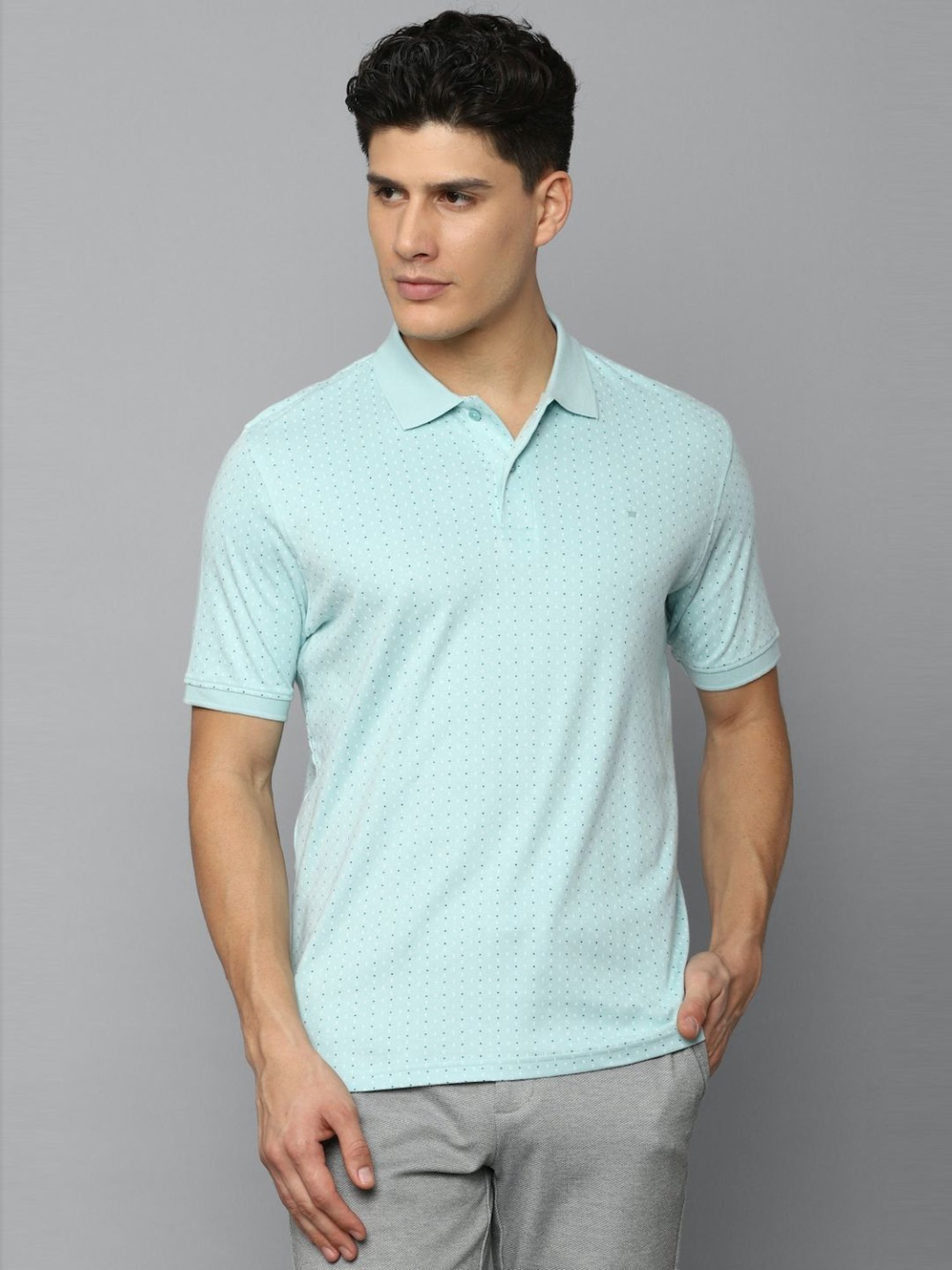 Louis Philippe Grey Cotton Regular Fit Printed Polo T-Shirt