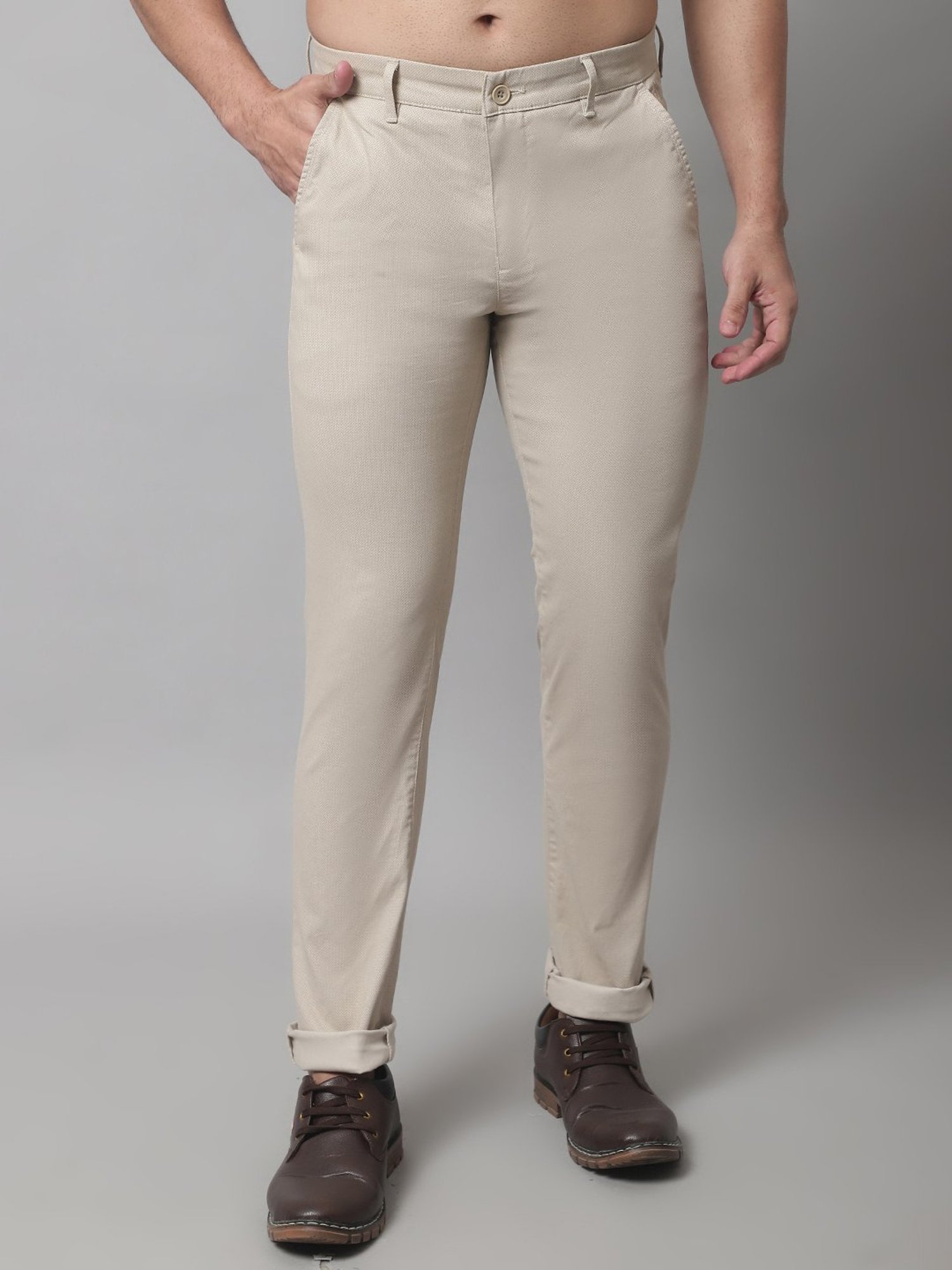 Buy Cantabil Men Beige Formal Trousers Online