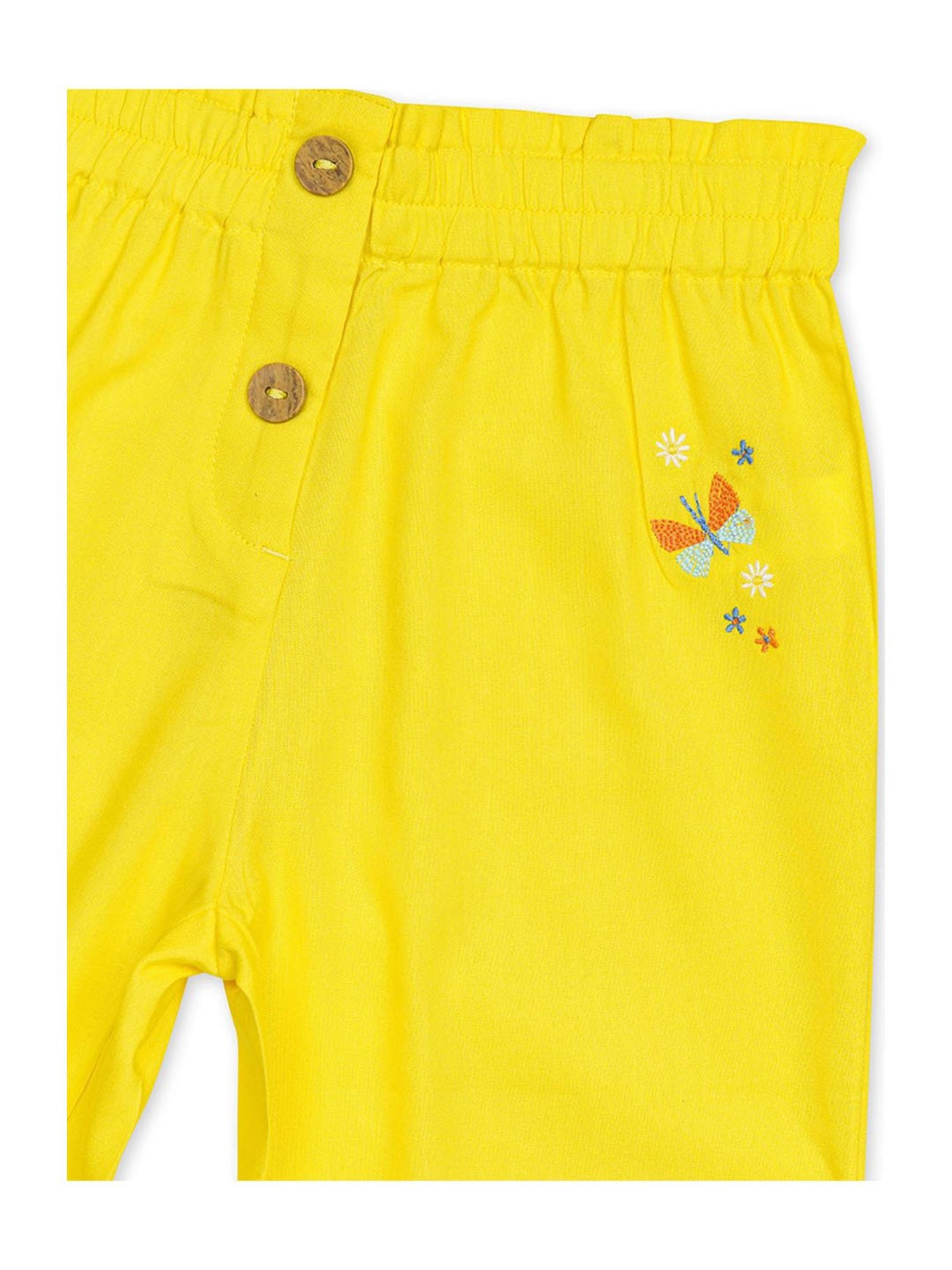 Sunshine Chic: Girls' Crop Top with Vibrant Printed Coat & Mustard Palazzo  Pant. – Lagorii Kids