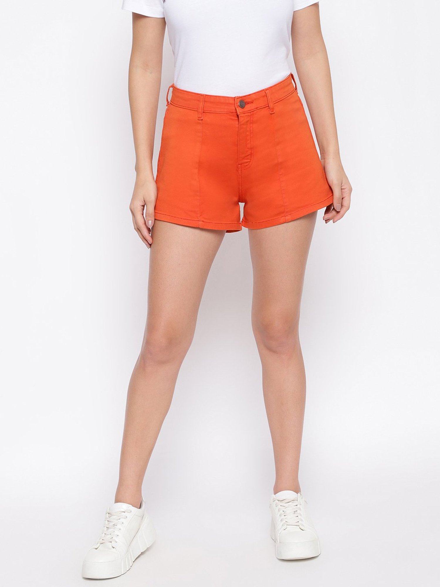 Orange Frayed Hem Denim Shorts | Denim | PrettyLittleThing KSA