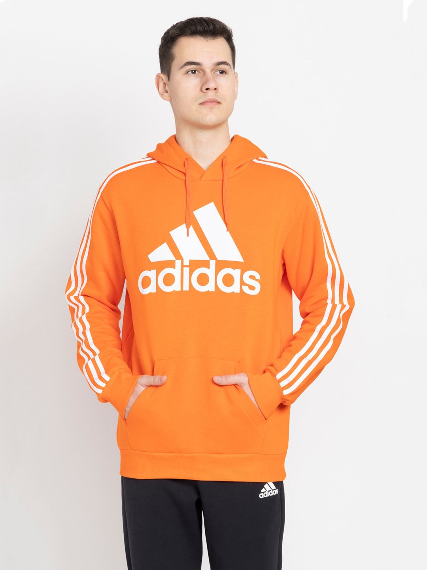 Buy adidas Orange Regular Fit Full Sleeves Striped Hooded Sweatshirt for Men s Online Tata CLiQ