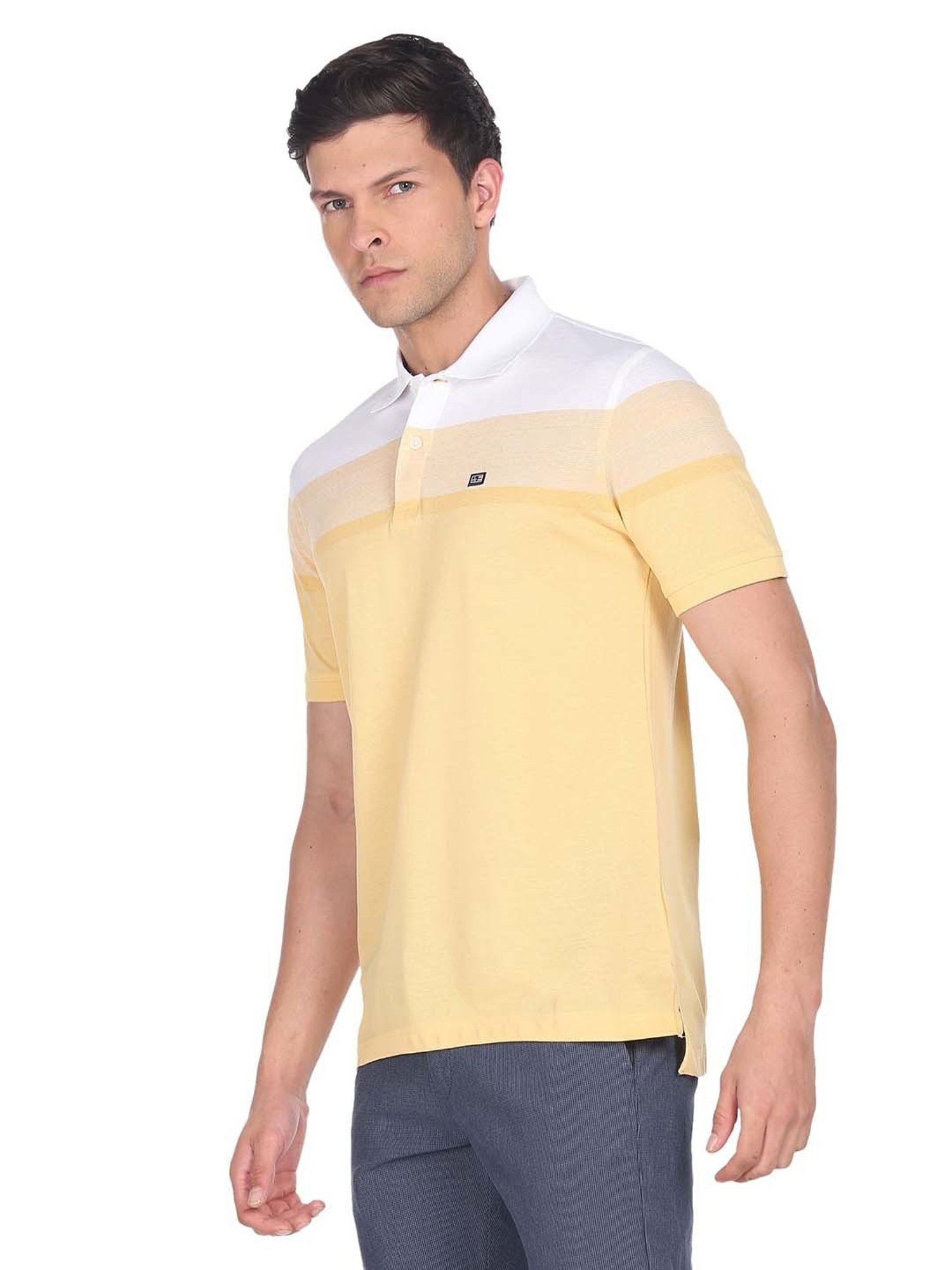 Buy Arrow Sport Yellow Regular Fit Cotton Polo T-Shirt for Men's