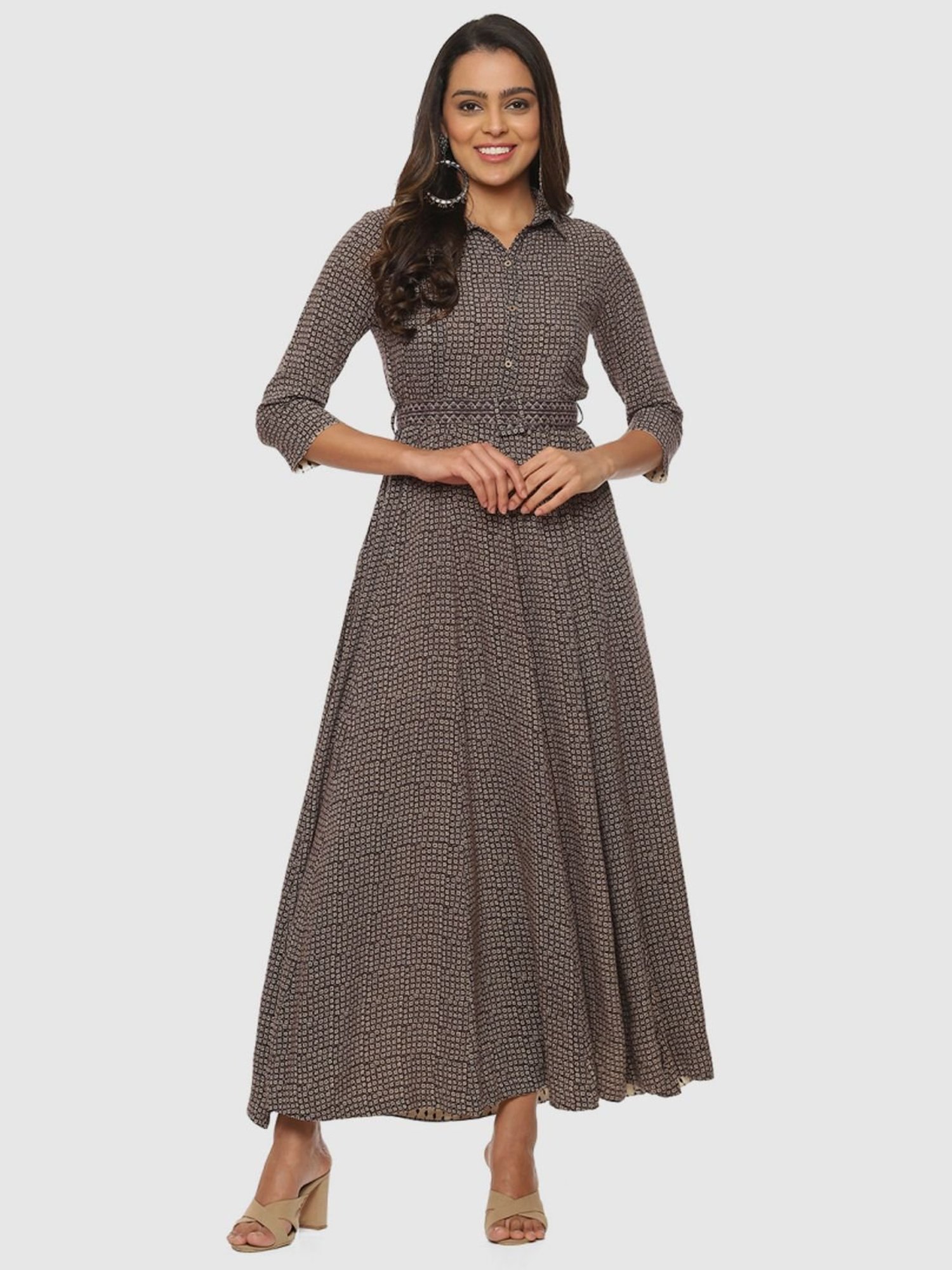 Buy BIBA Navy Printed Round Neck Cotton Womens Tired Dress | Shoppers Stop