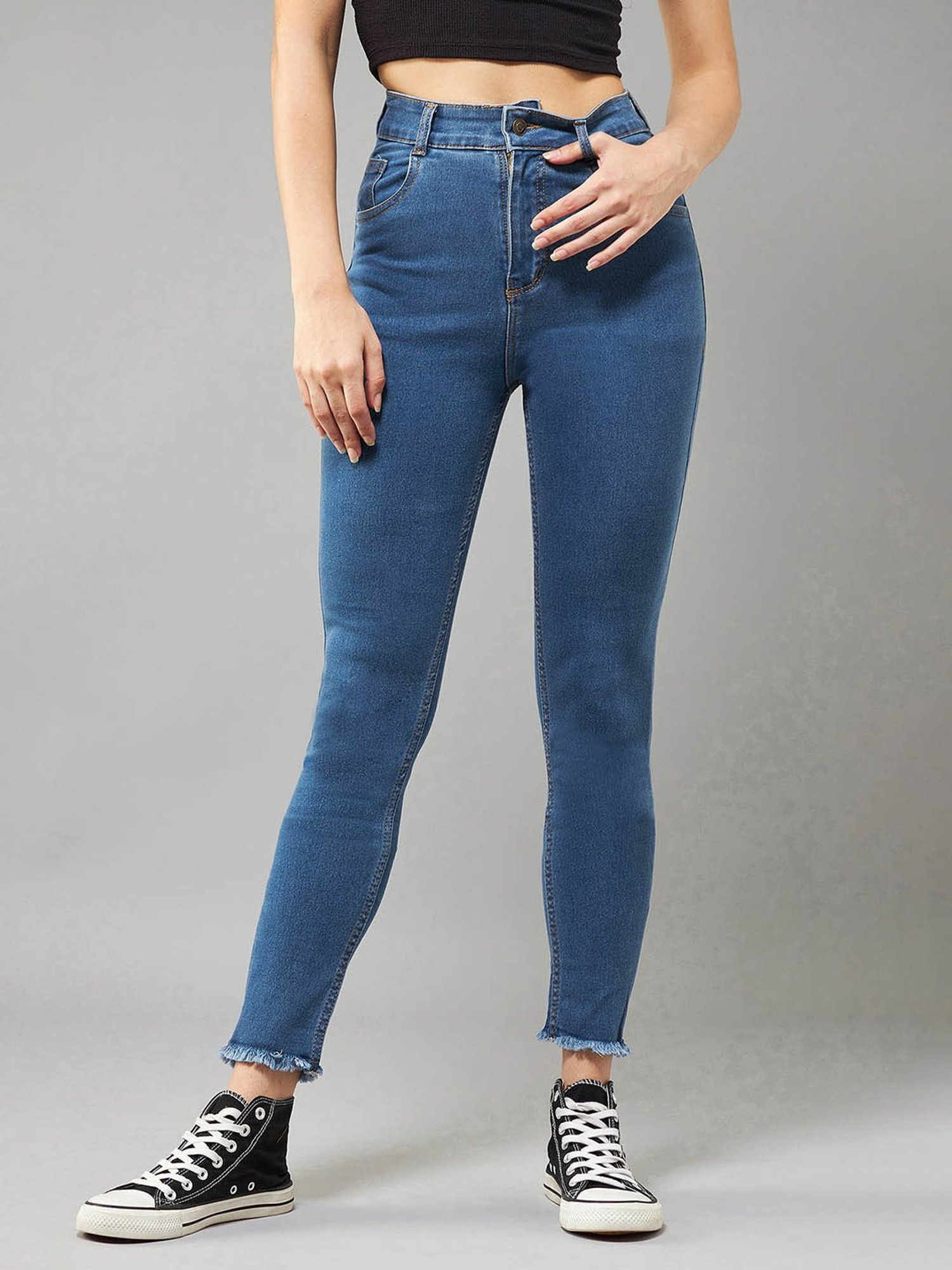 Buy DOLCE CRUDO Blue Mid Rise Denim Joggers for Women Online @ Tata CLiQ