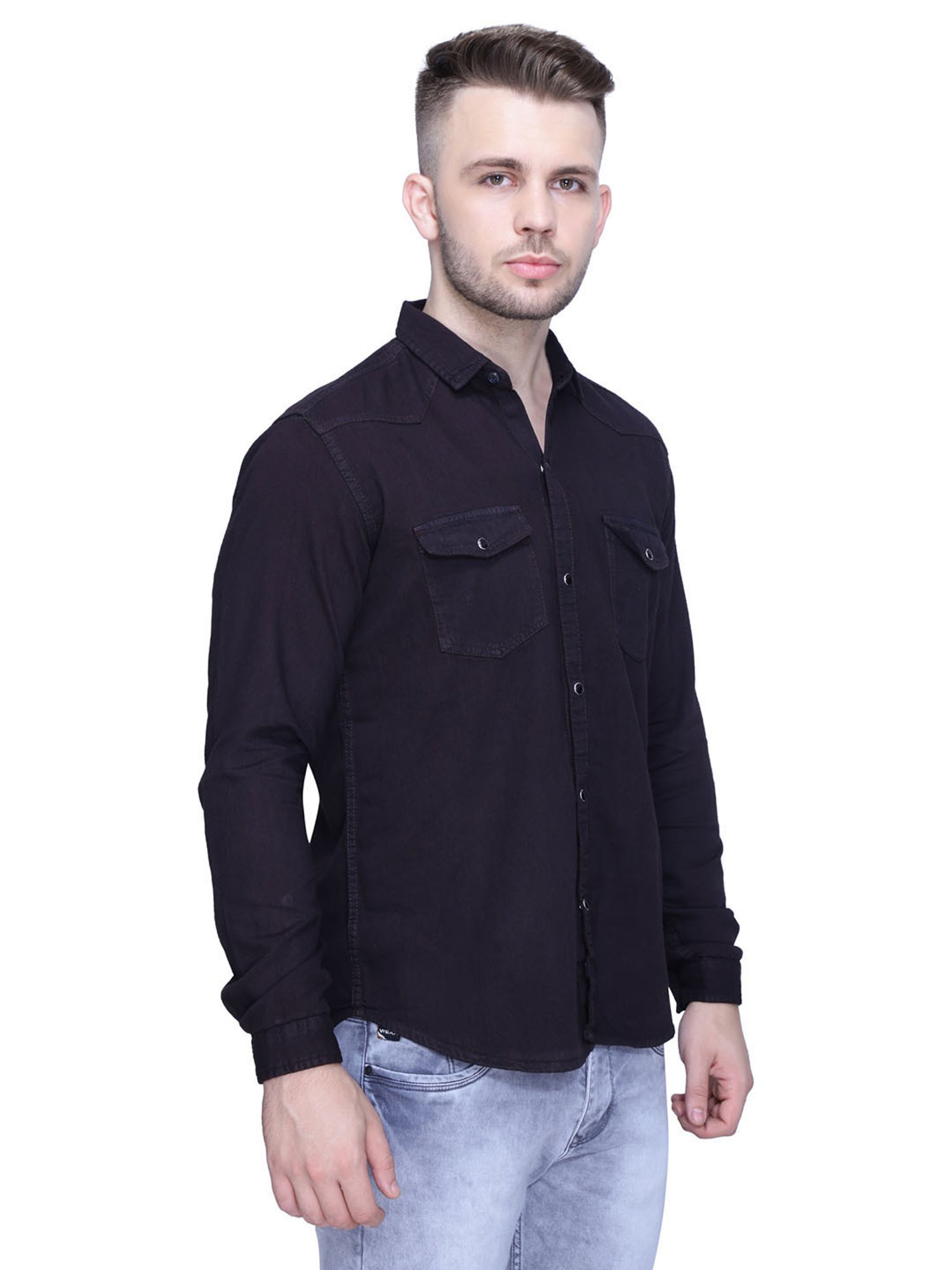 Albiate Washed Black Slub Denim Shirt by Proper Cloth