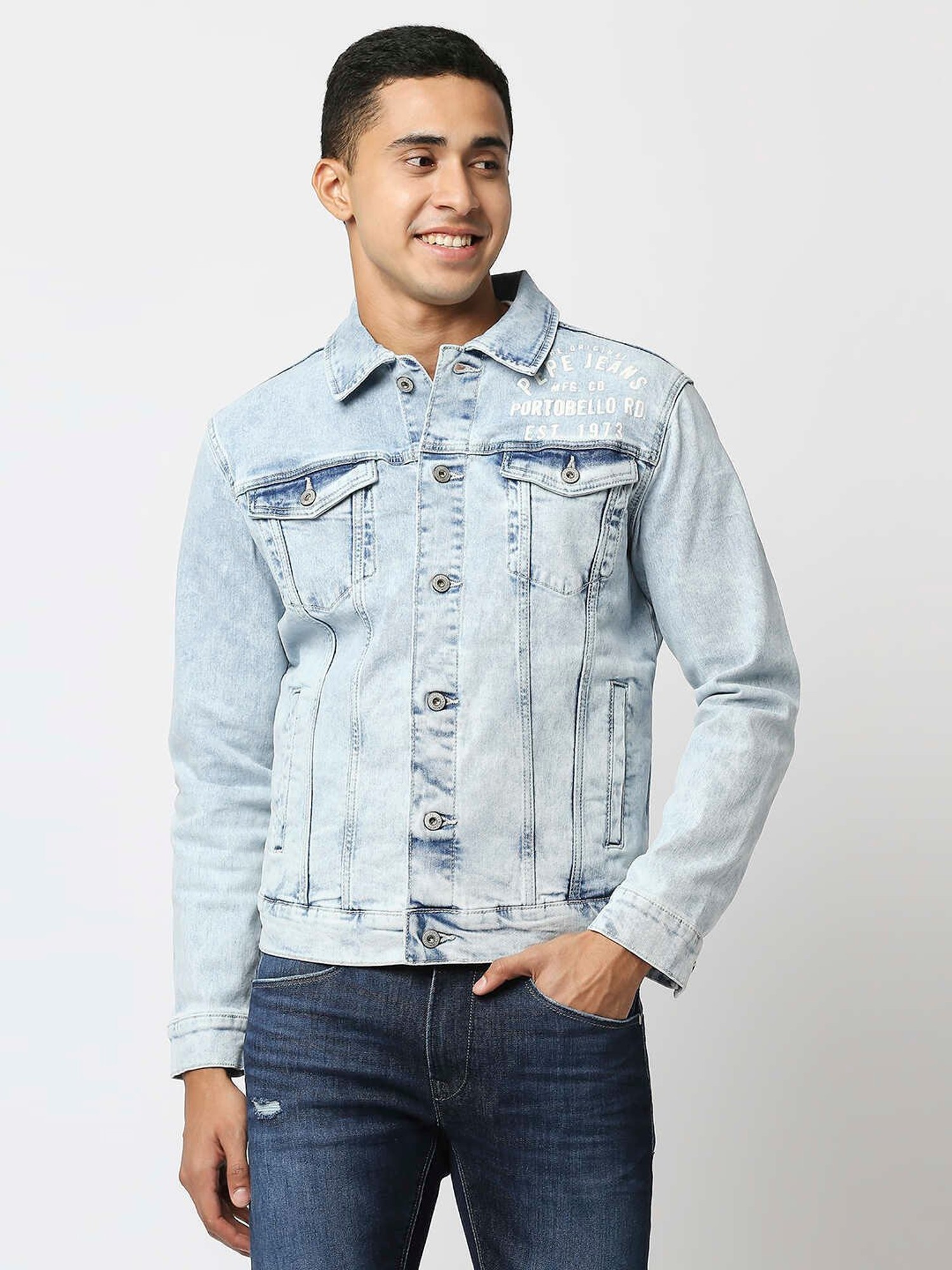 Buy Pepe Jeans Light Blue Cotton Regular Fit Denim Jackets for Mens Online   Tata CLiQ