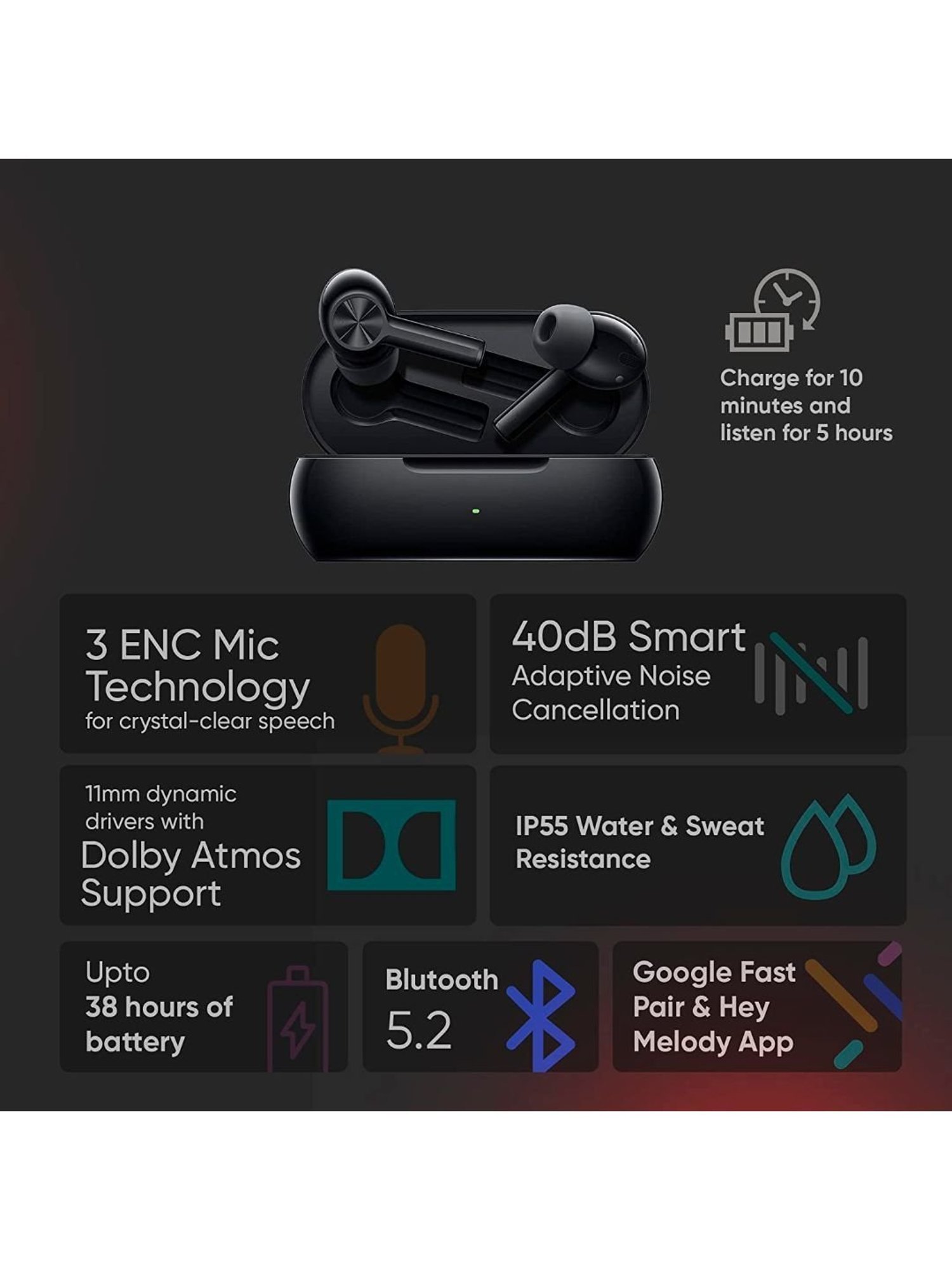  OnePlus Buds Z2 True Wireless Earbud Headphones-Touch