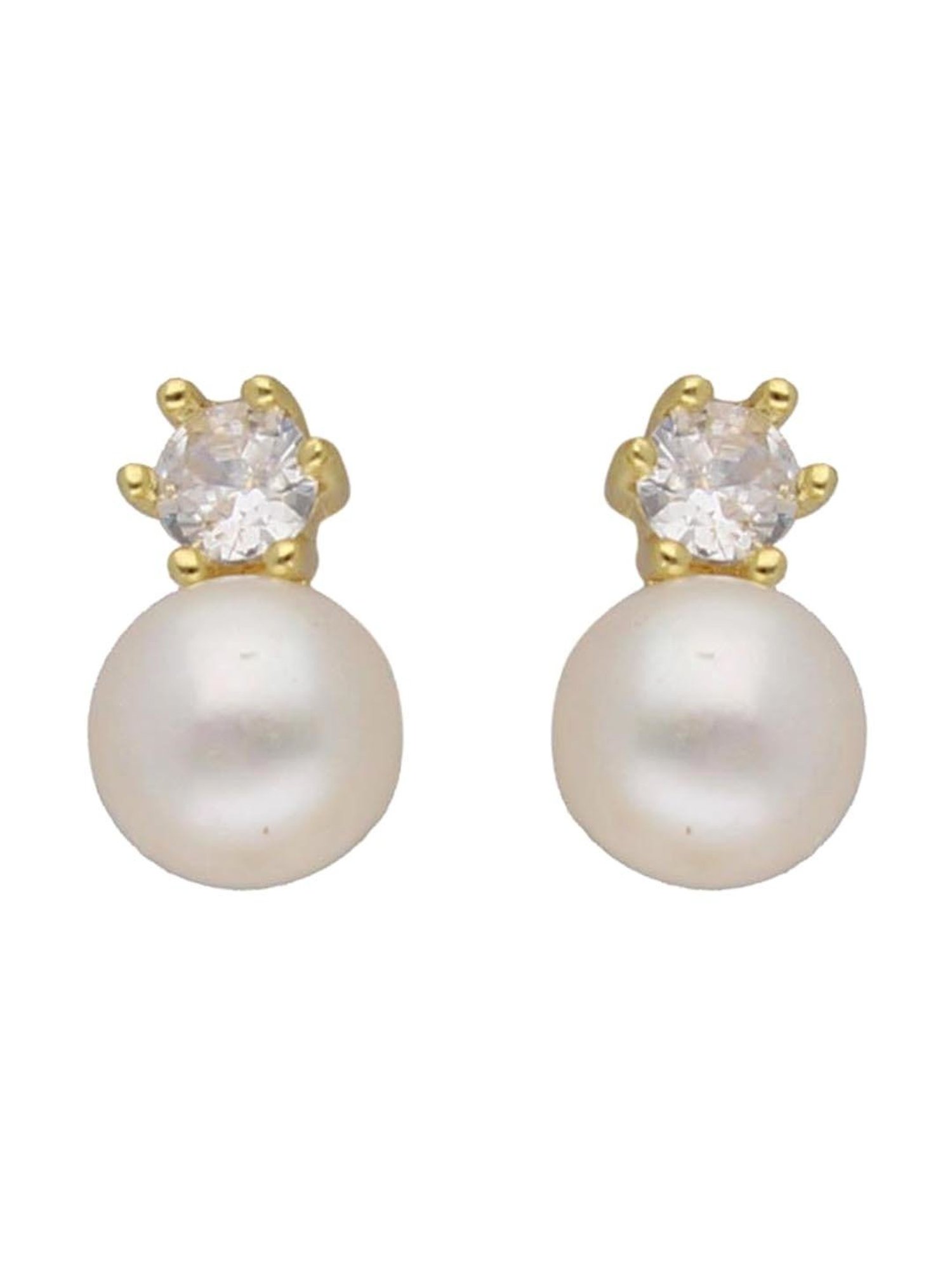 White Finish Diamond  Pearl Stud Earrings Design by CHAOTIQ BY ARTI at  Pernias Pop Up Shop 2023