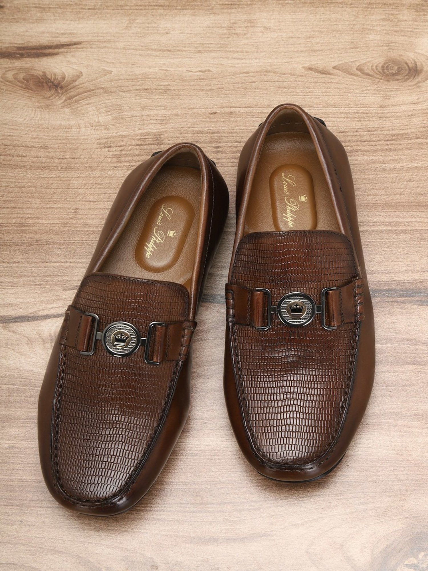 Buy online Louis Philippe Brown Leather Loafers from Casual Shoes