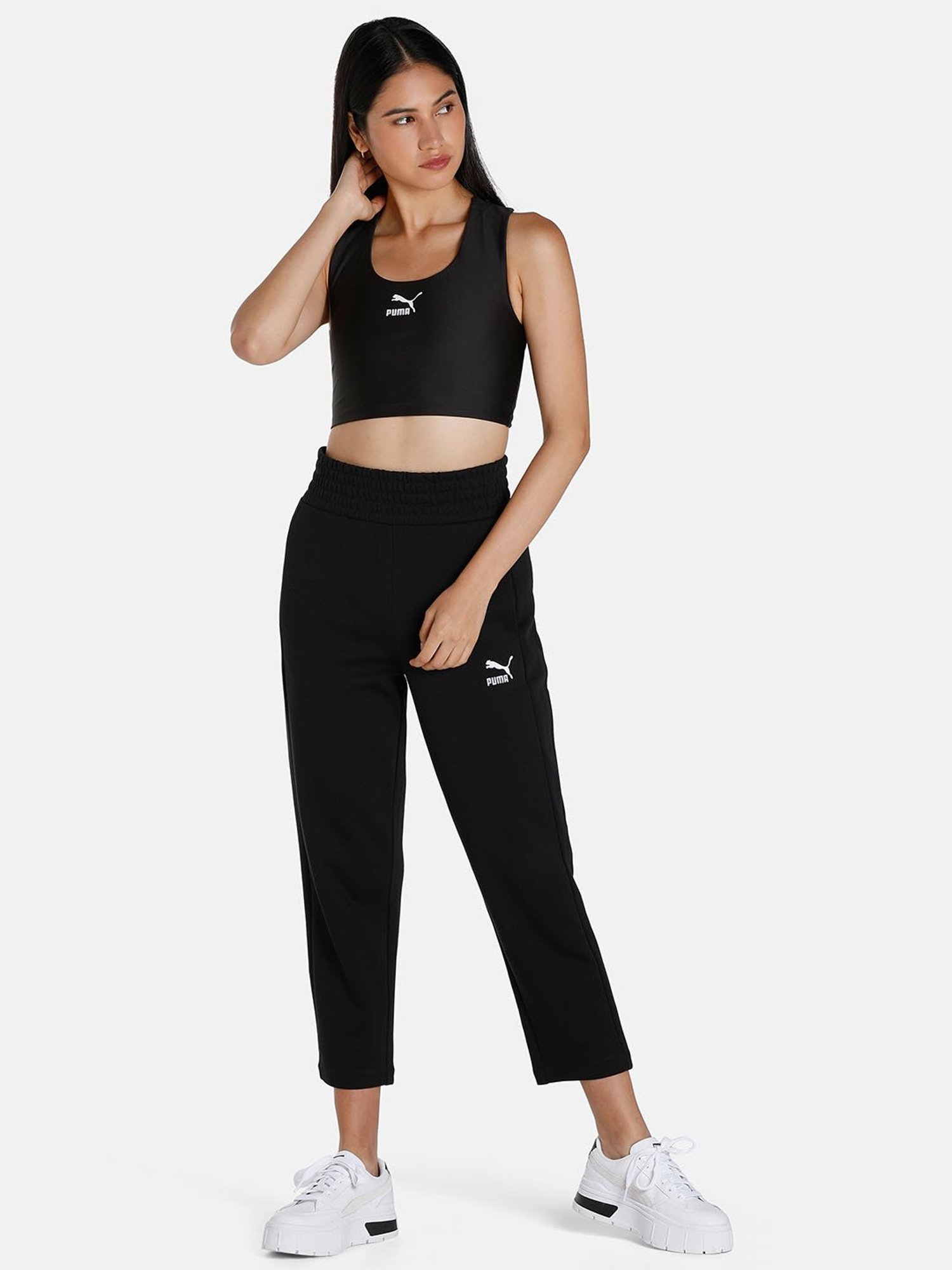 Puma Black Polyester Logo Print First Mile Sports Bra