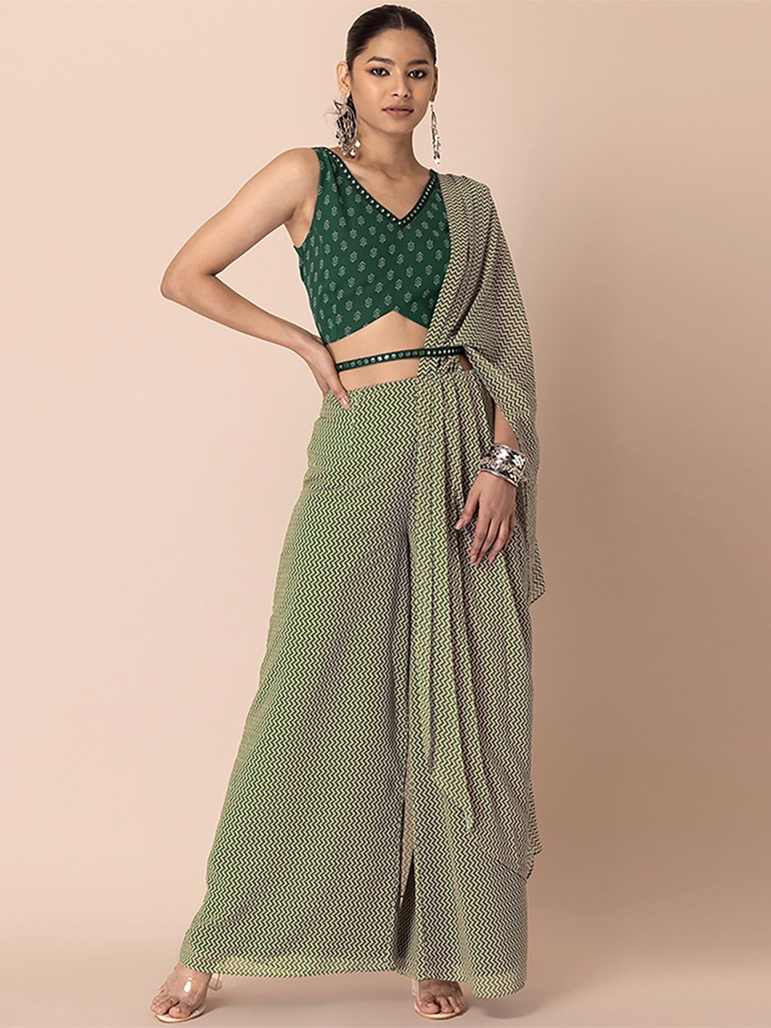 Buy Women Lime Green Palazzo Pants With Attached Dupatta  Bottoms  Indya   Crop top dress Crop top outfits indian Indian gowns dresses
