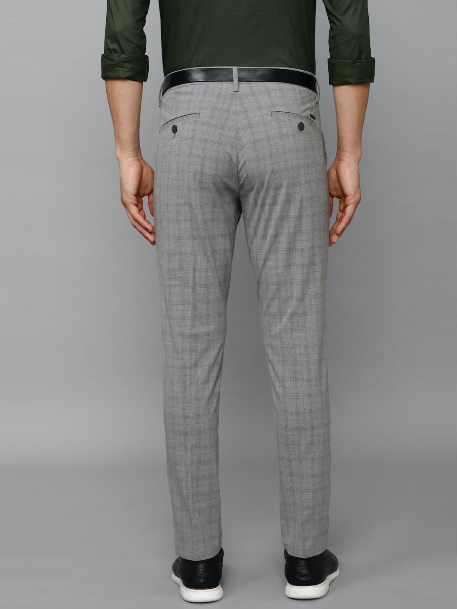 Louis Philippe Sport Grey Slim Fit Checks Trousers