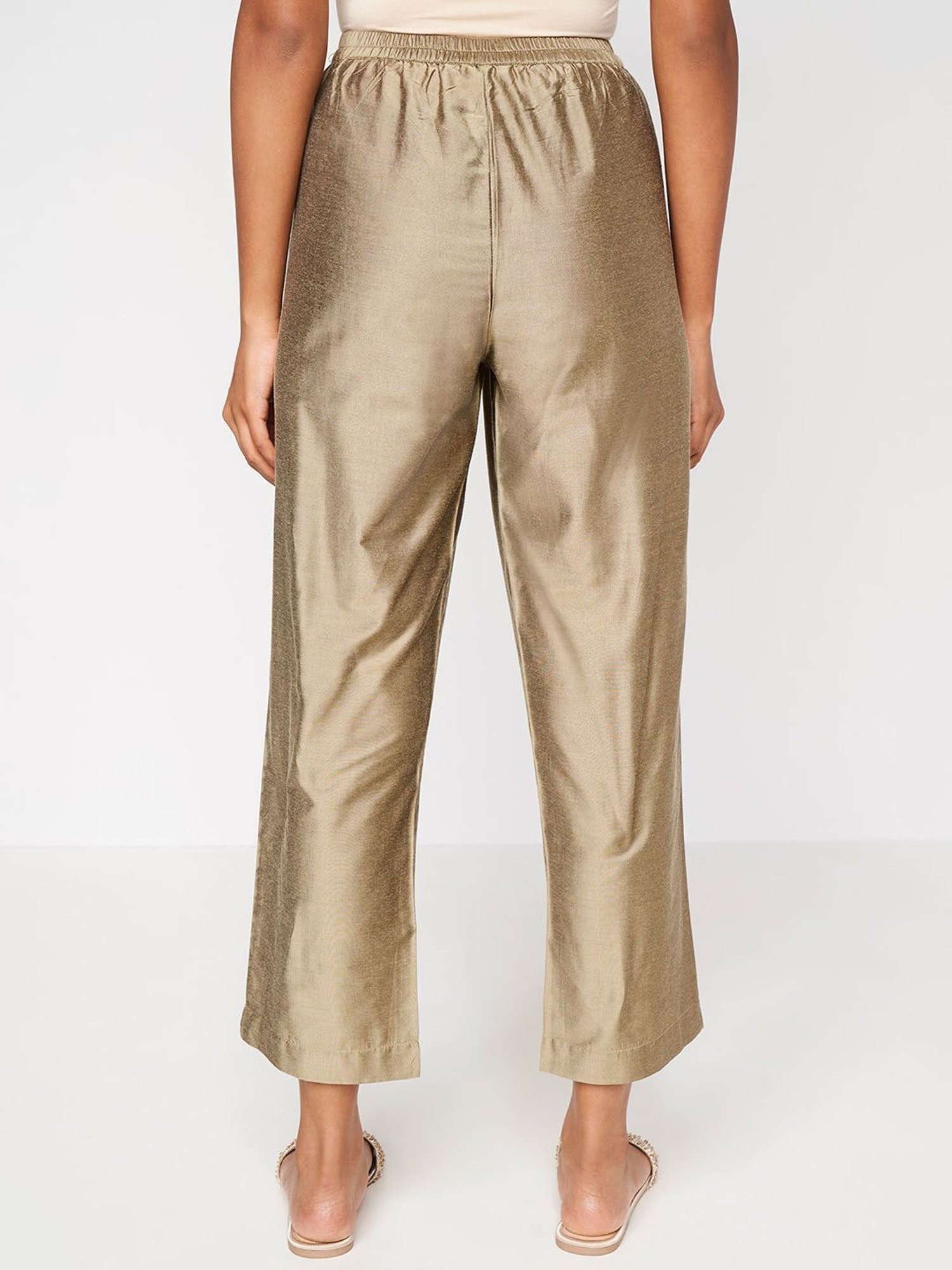 Gold Printed Silk Trousers