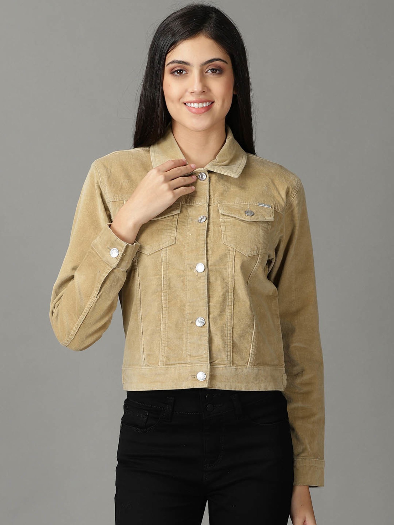 Khaki denim jacket on sale ladies