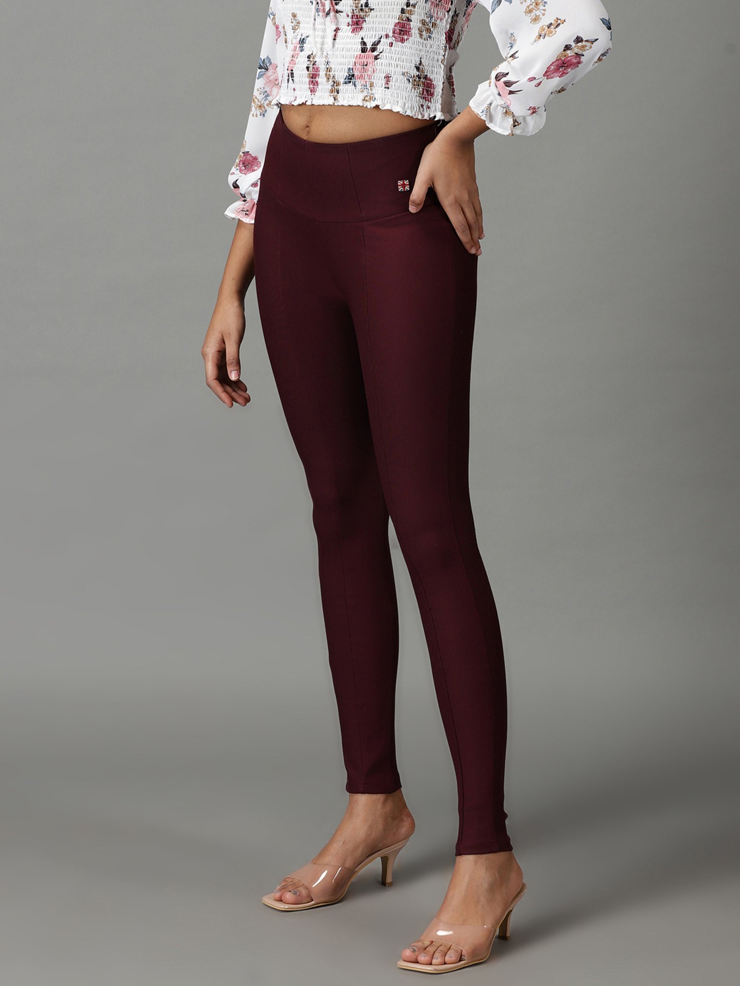 Lyra Maroon Cotton Ankle Length Winter Leggings