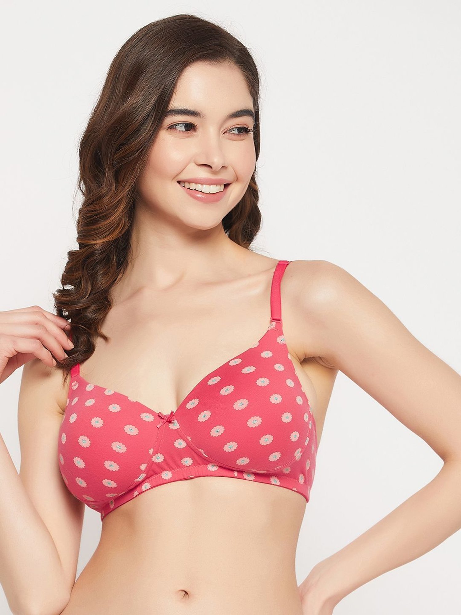 Clovia Pink Cotton Floral Print T-Shirt Bra