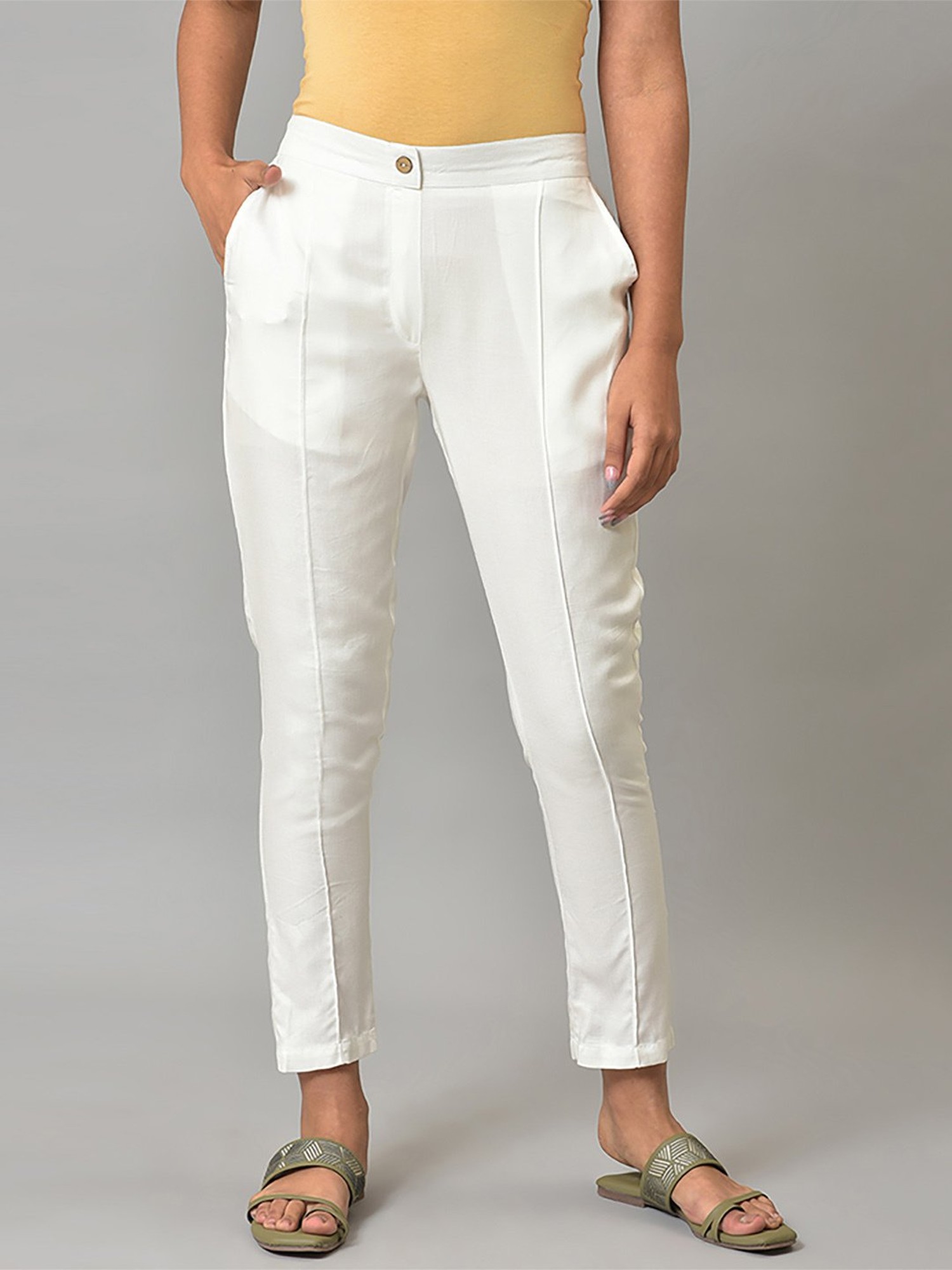 Buy Aurelia Women's Regular Casual Pants (22CRA60094-601767_Off White_S) at  Amazon.in
