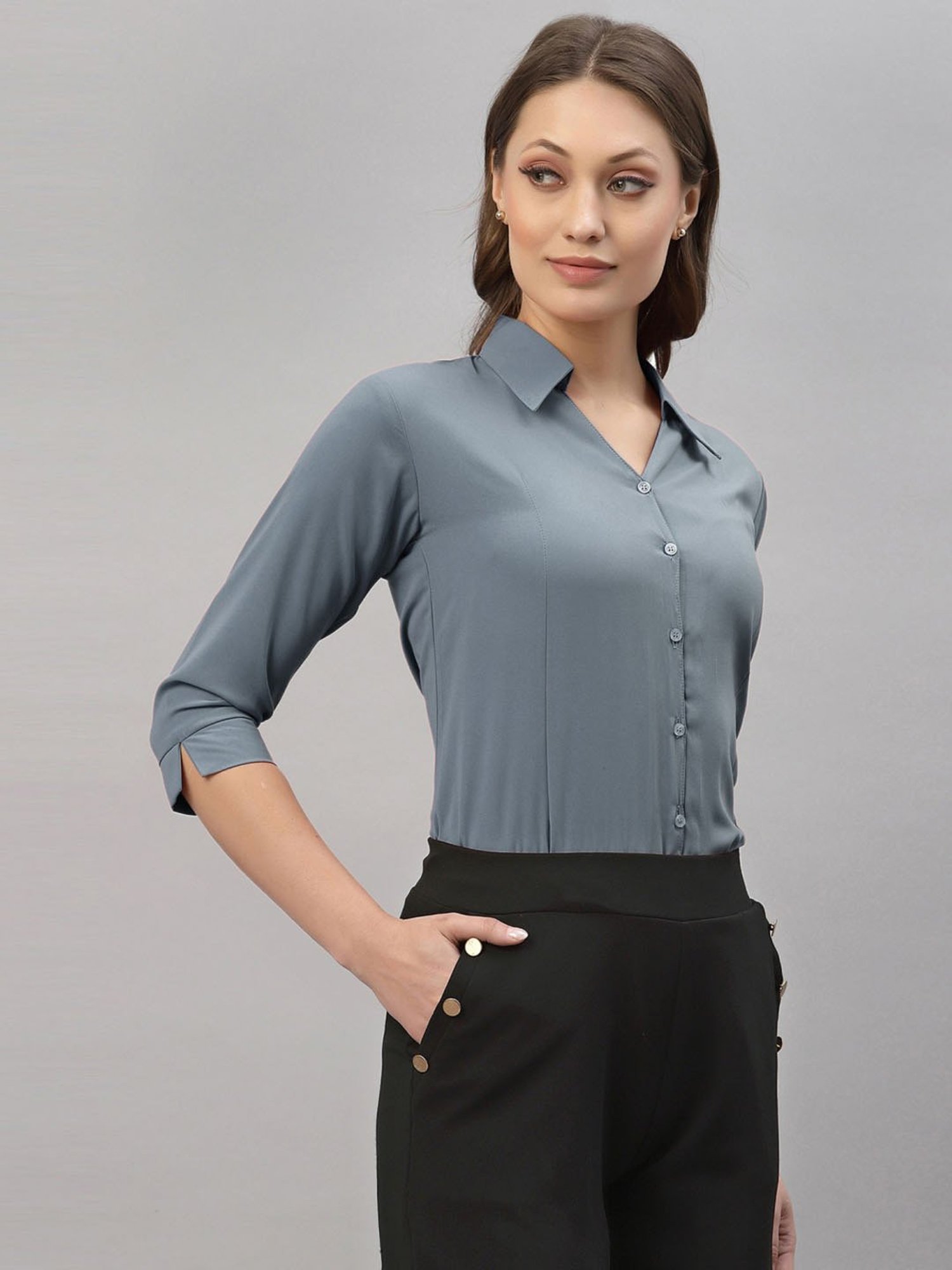 Buy Men Grey Regular Fit Check Half Sleeves Formal Shirt Online - 739005 |  Van Heusen