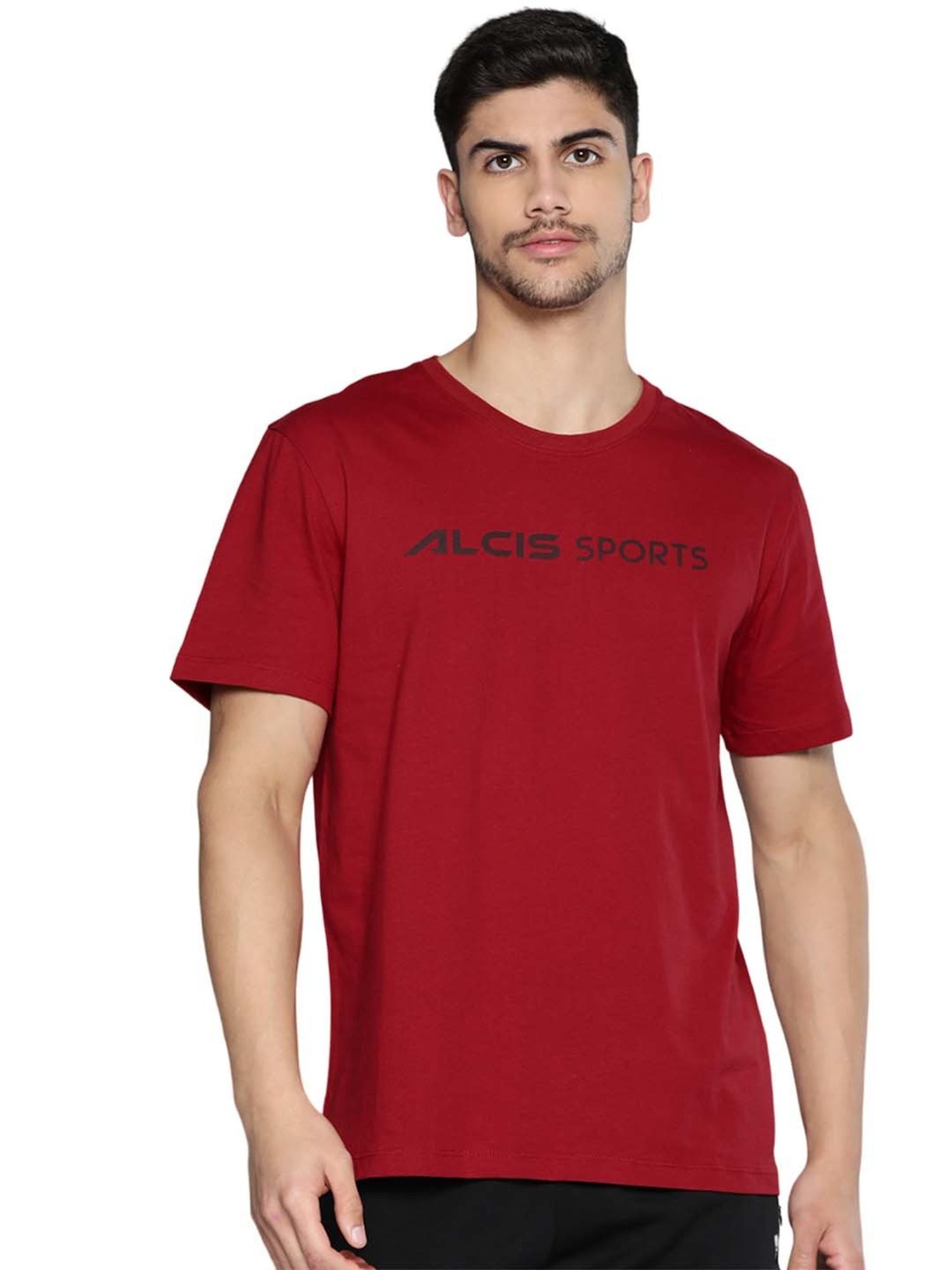 ALCIS Red Regular Fit Printed Sports T Shirt