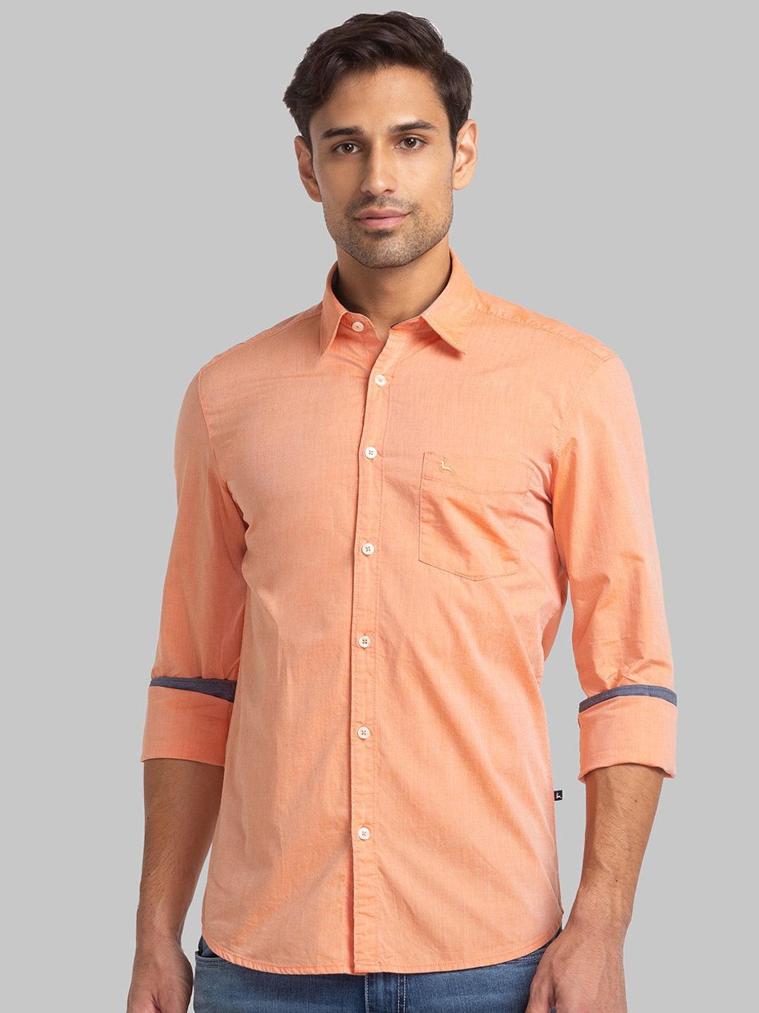 Buy Parx Orange Cotton Slim Fit Shirts for Mens Online @ Tata CLiQ