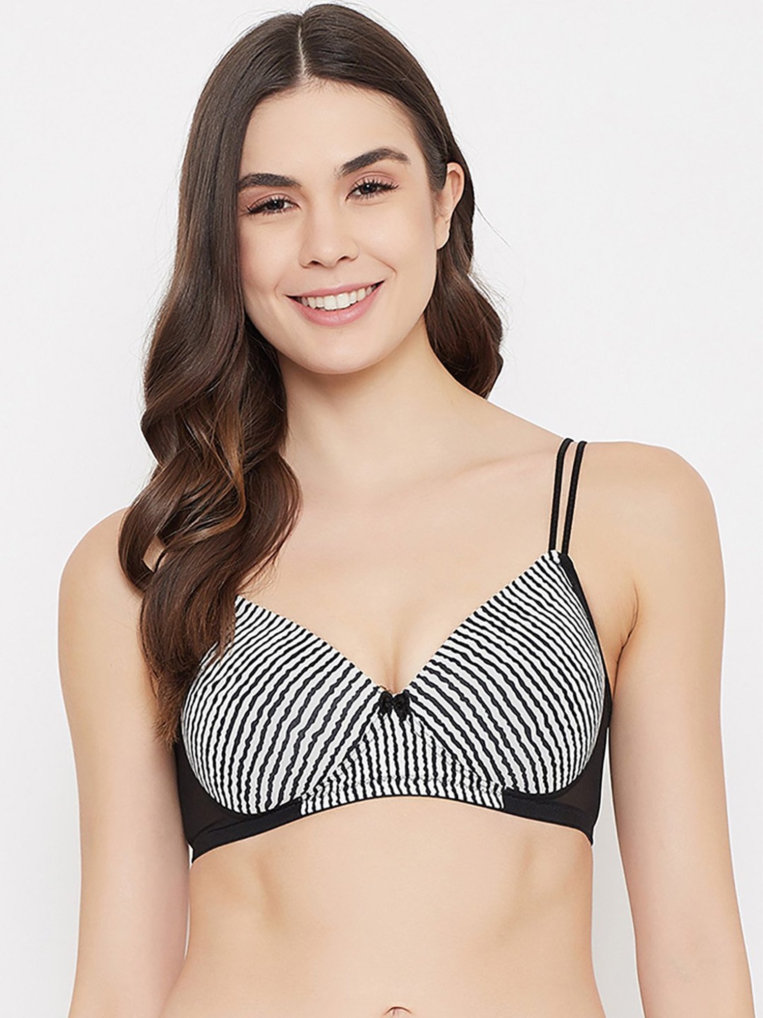 Clovia White & Black Striped T-Shirt Bra