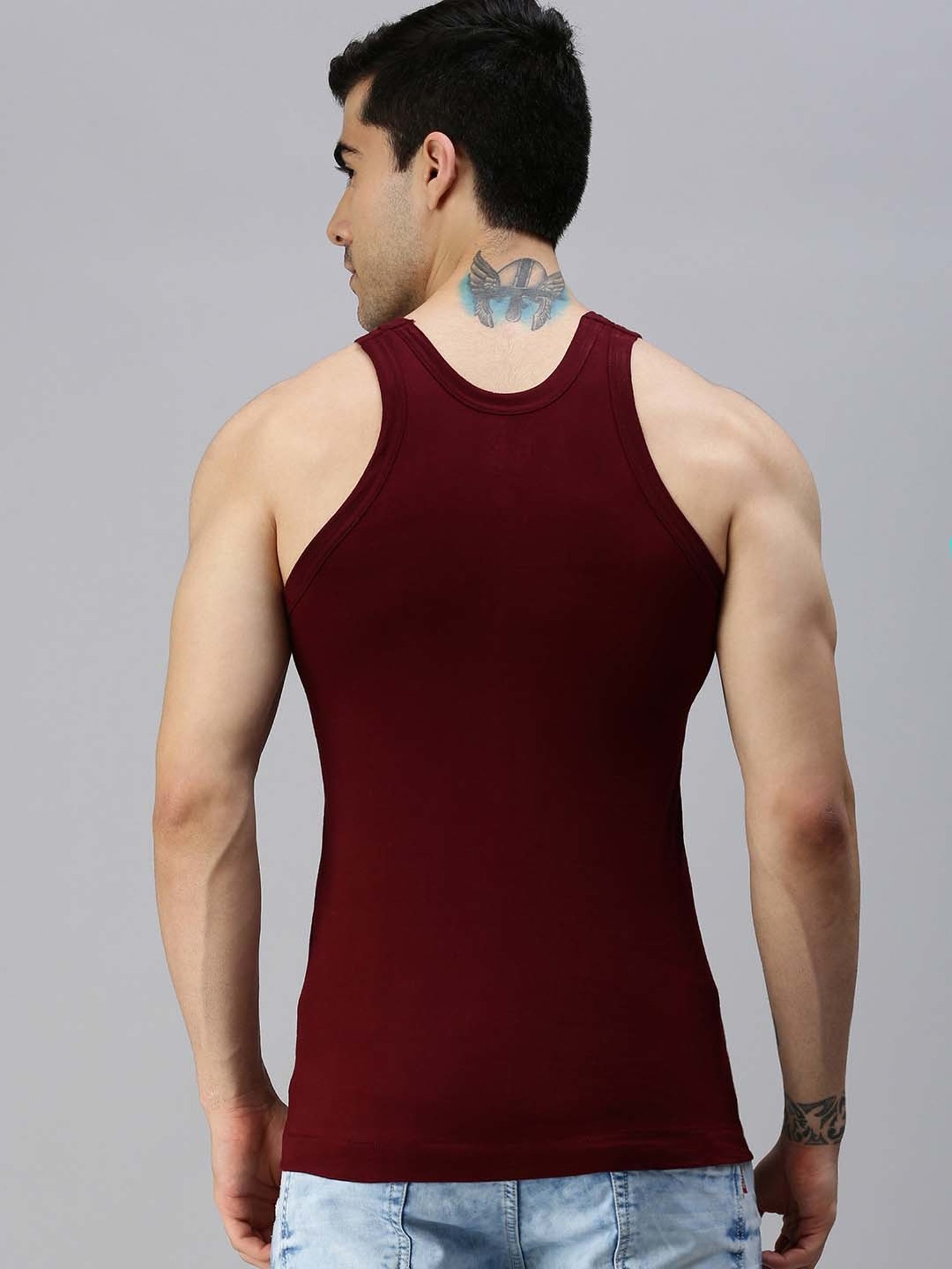 Buy Lux Cozi Black and Grey Cotton Blend Gym Vest Pack of 2 Online