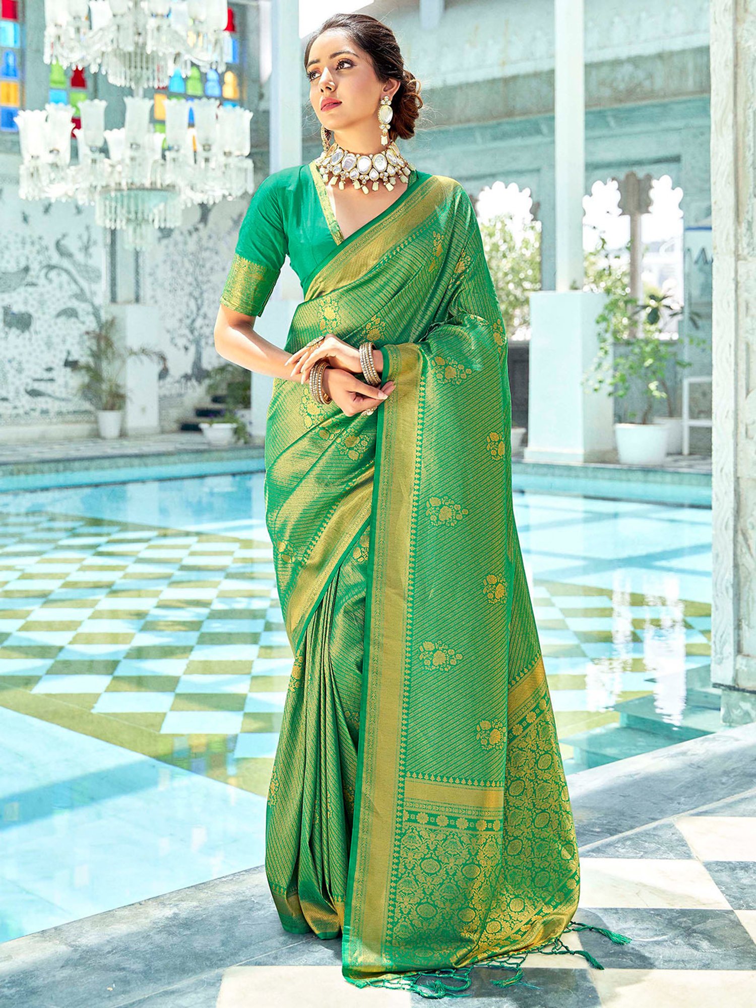 Sea green saree shapewear