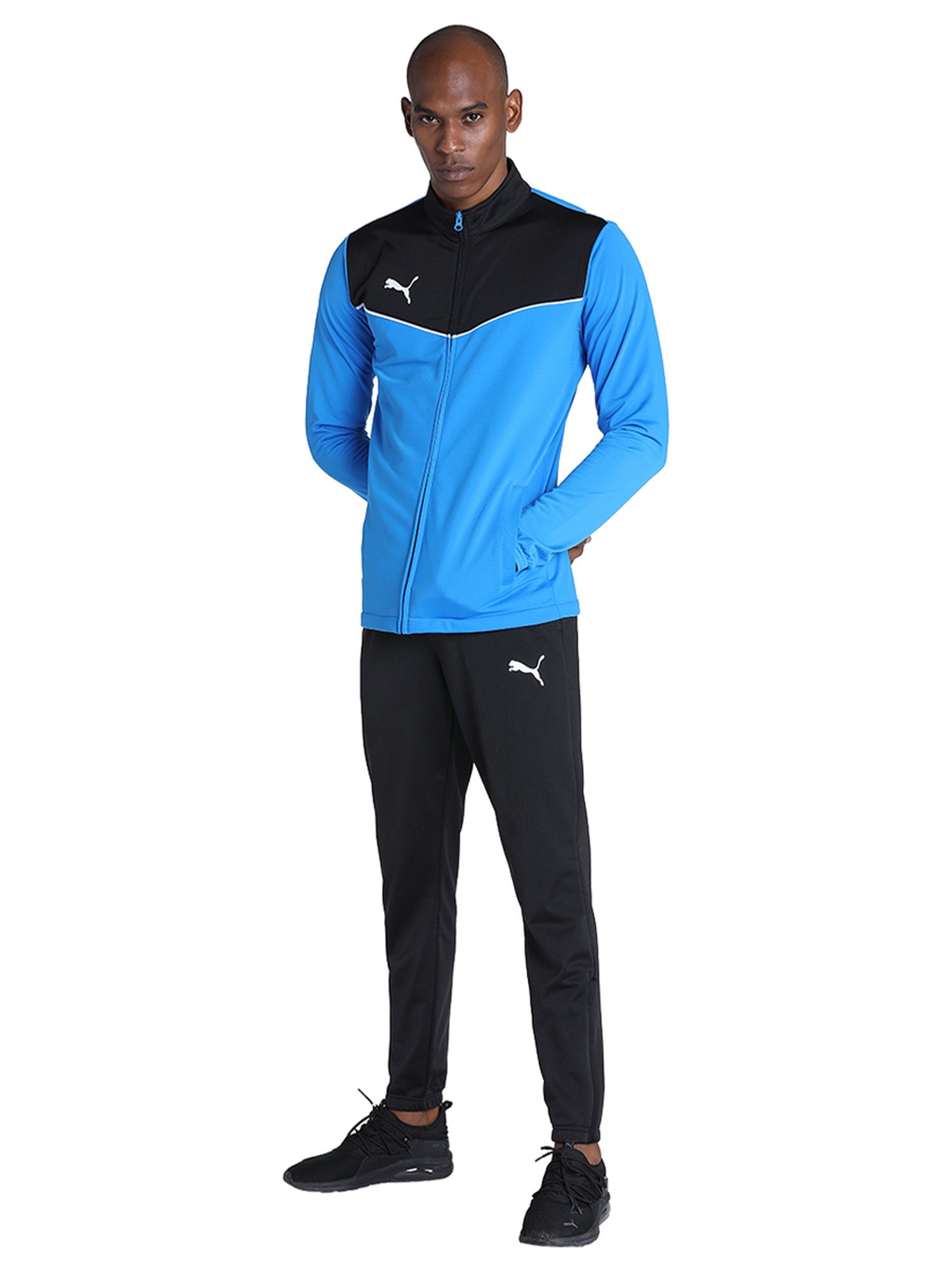 Puma Blue Black Slim Fit Colour Block Tracksuit