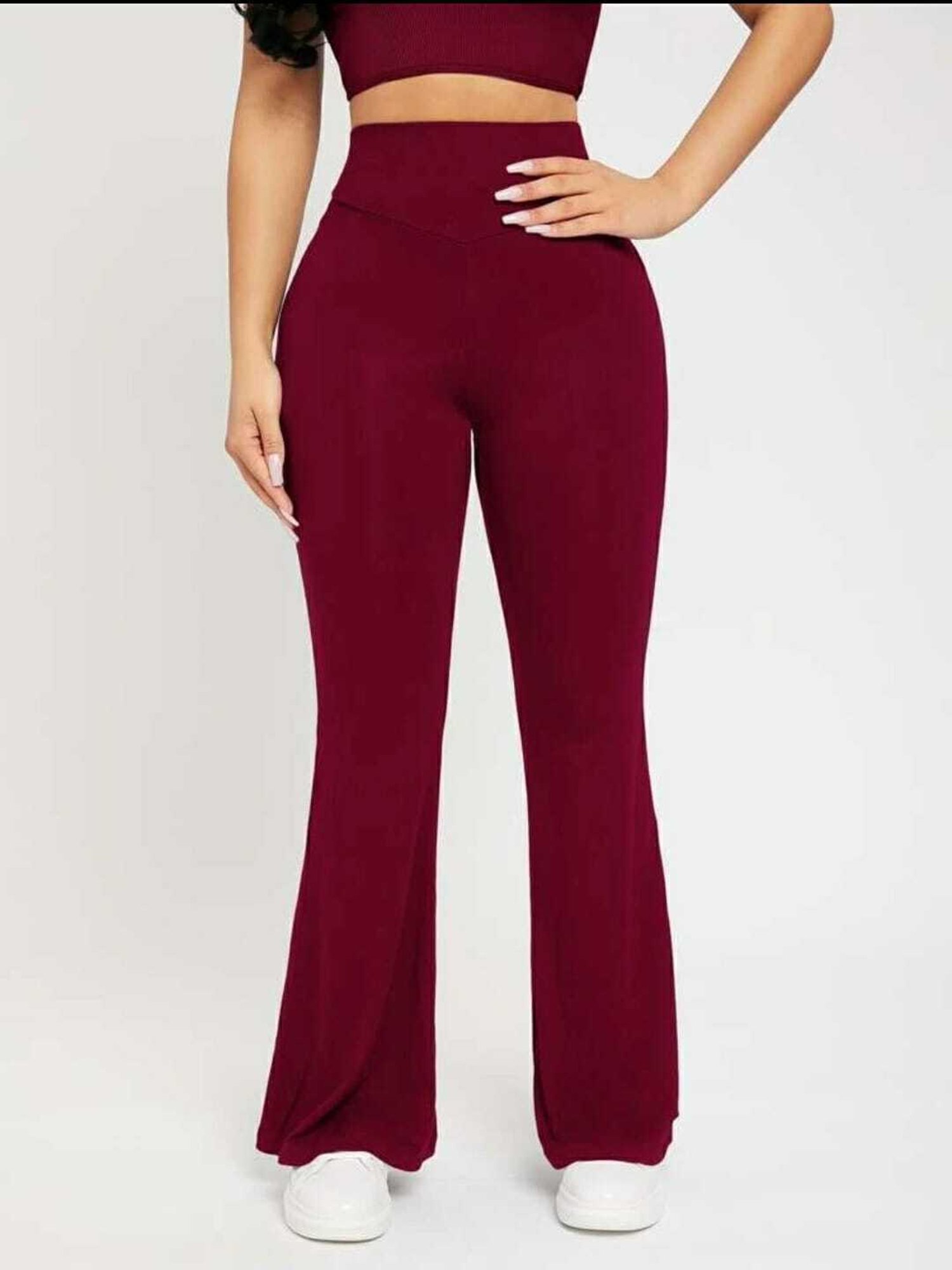 Broadstar Maroon Relaxed Fit High Rise Flared Trousers