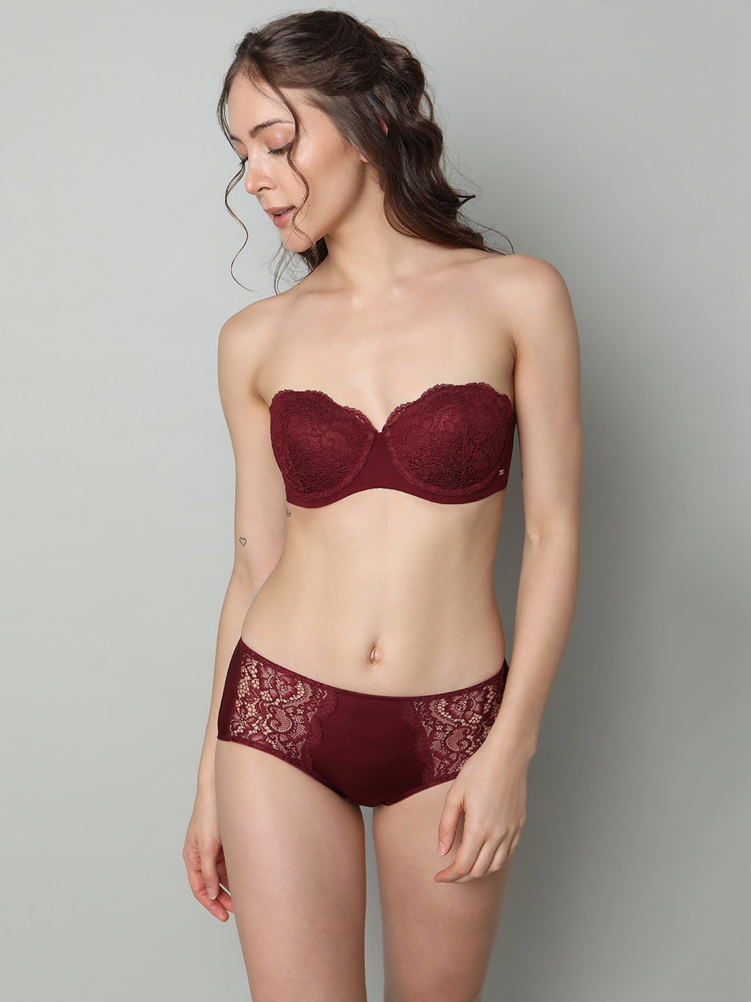 Vero Moda Intimates Maroon Lace Half Coverage Bra